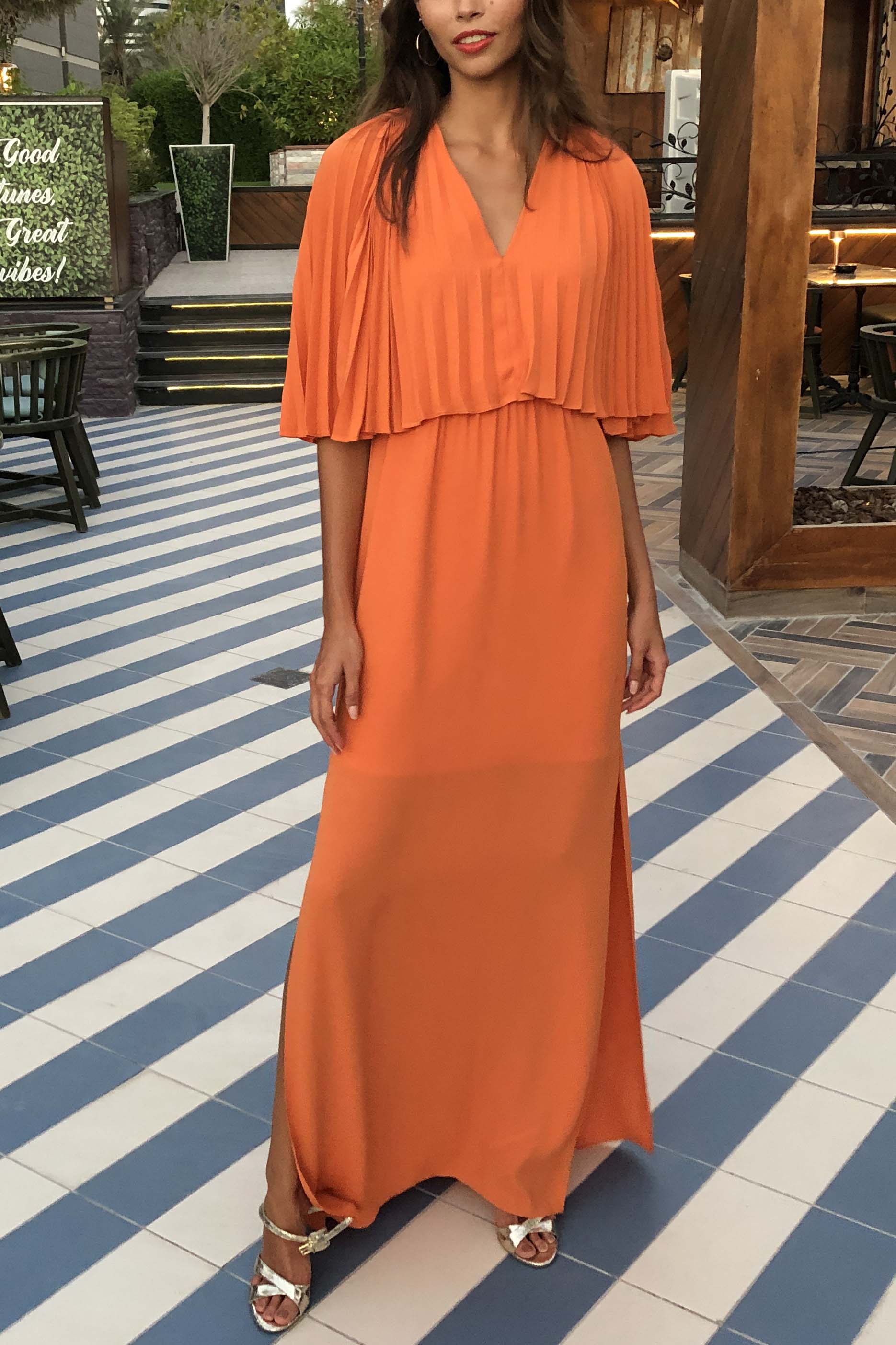 Orange Pleated Halston Gown