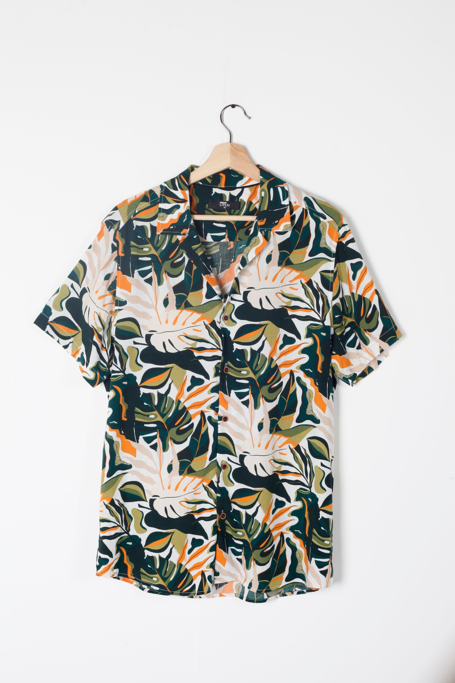 Khaki Orange White Hawaiian Print Shirt (medium)