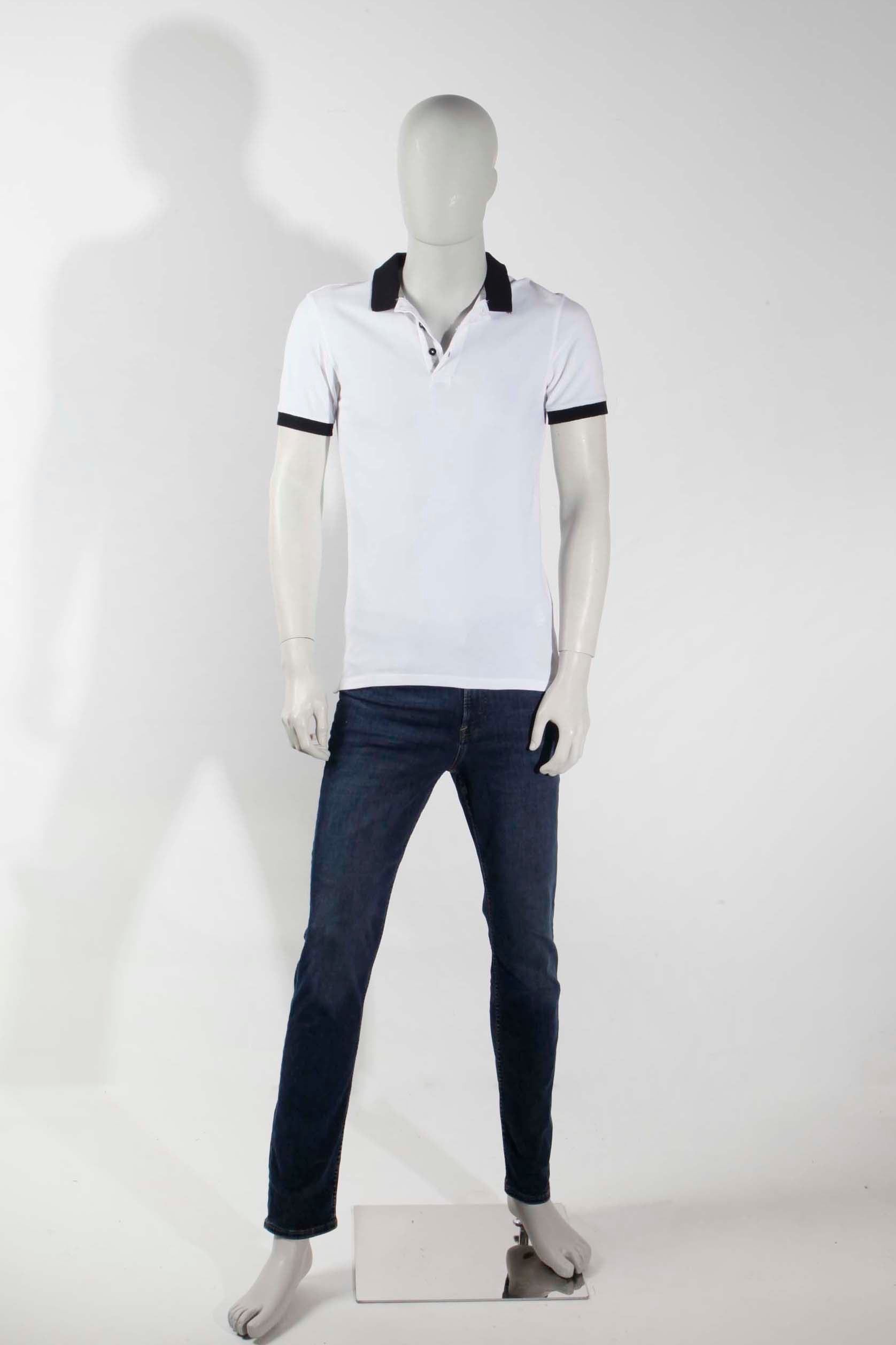 Mens White Polo Shirt with Black Collar