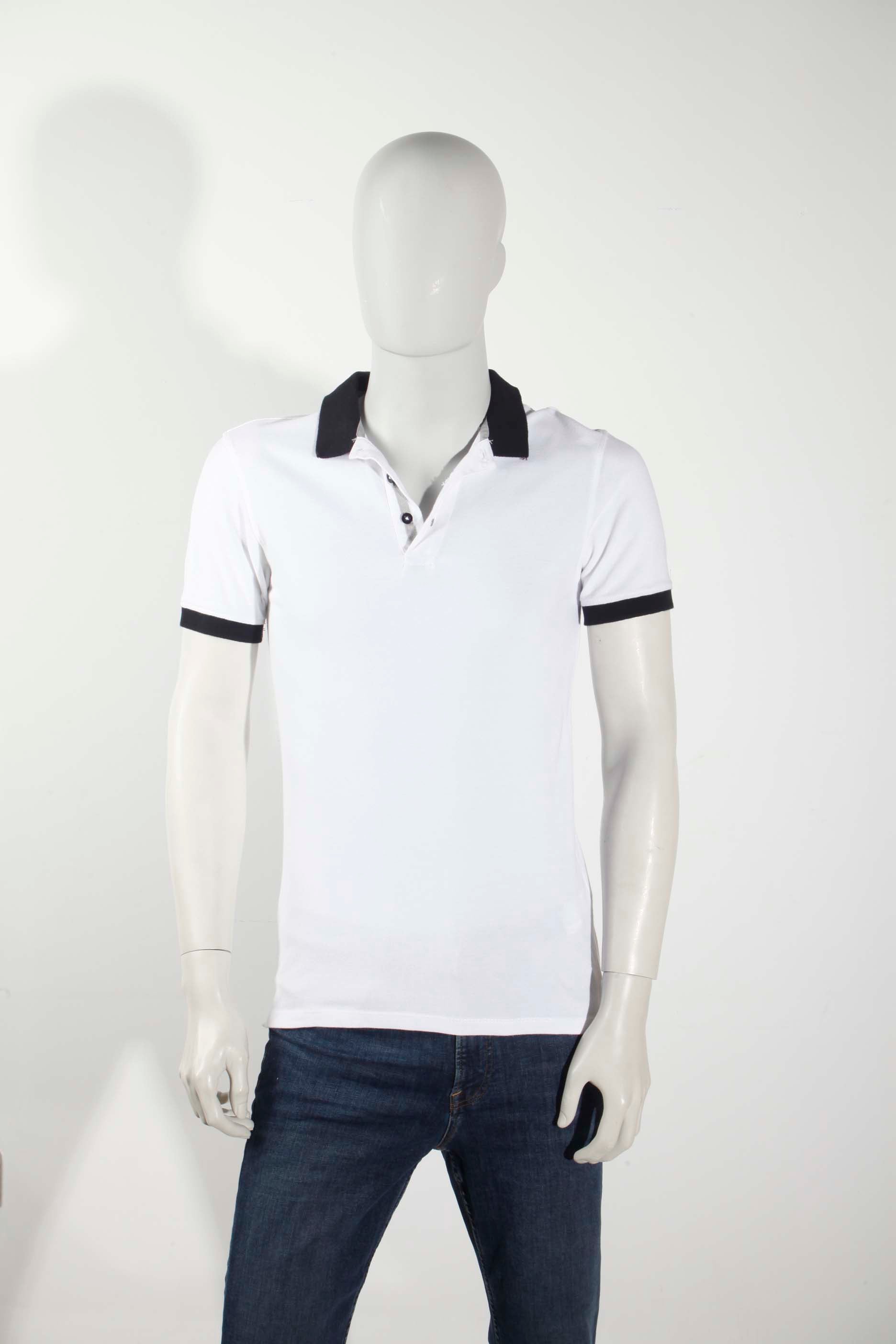 Mens White Polo Shirt with Black Collar