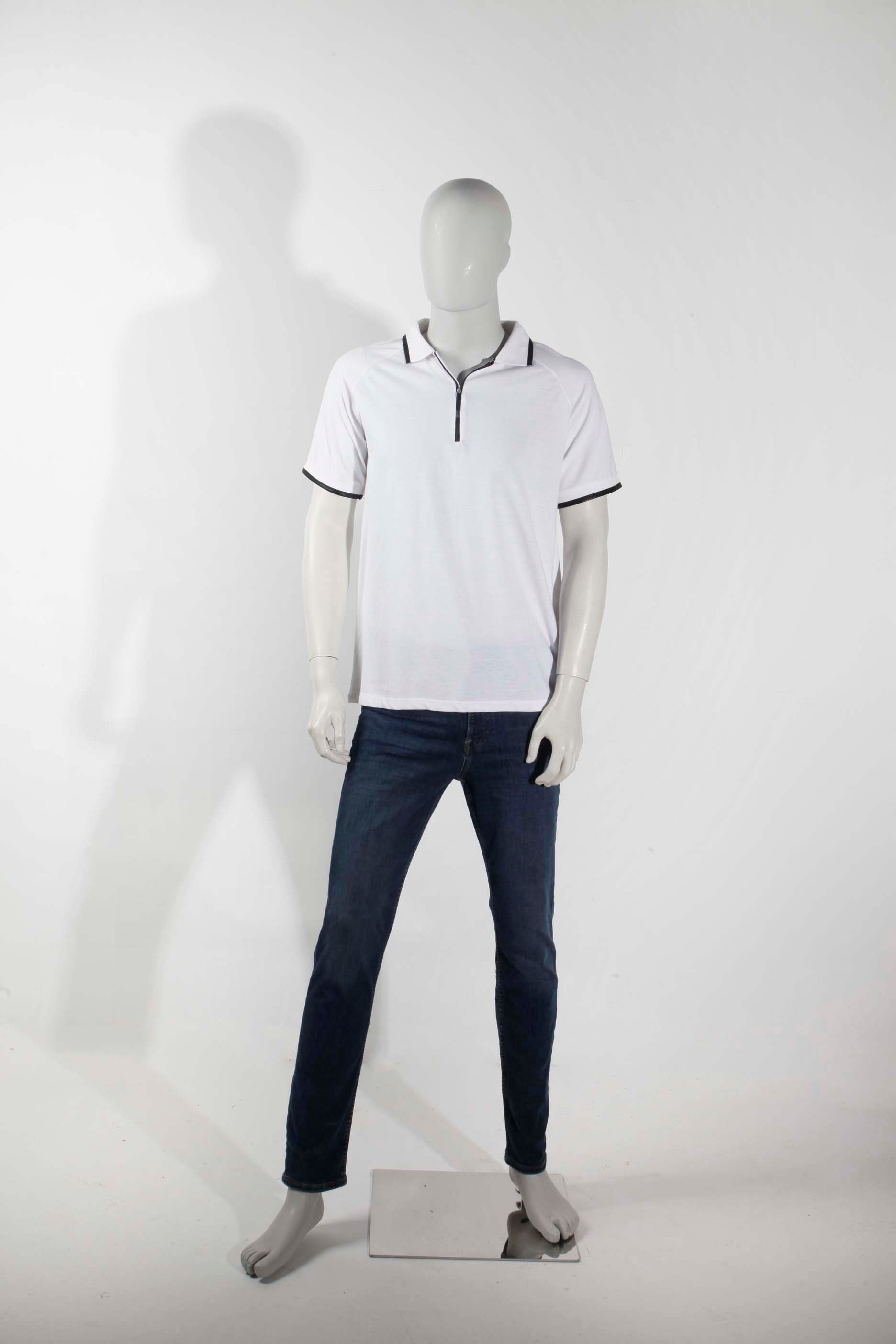 Mens White Polo Shirt with Black Trim (Medium)