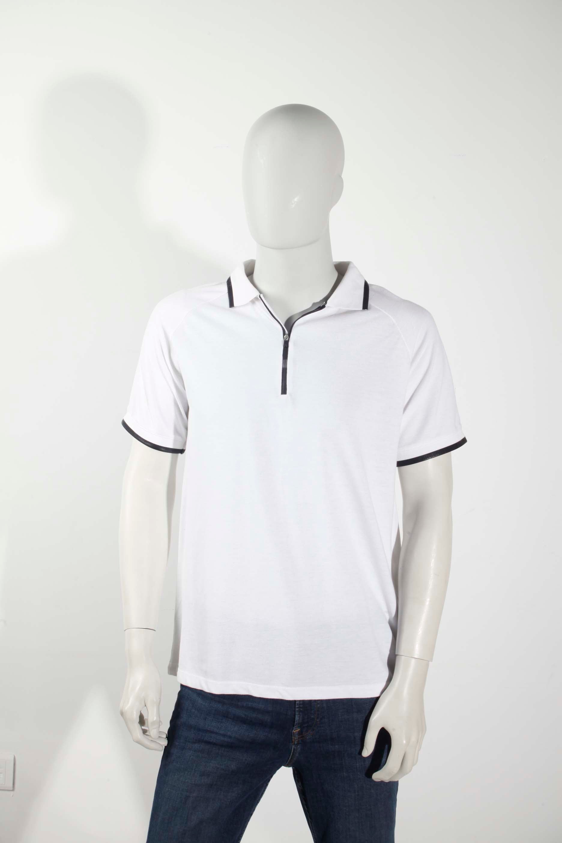 Mens White Polo Shirt with Black Trim (Medium)