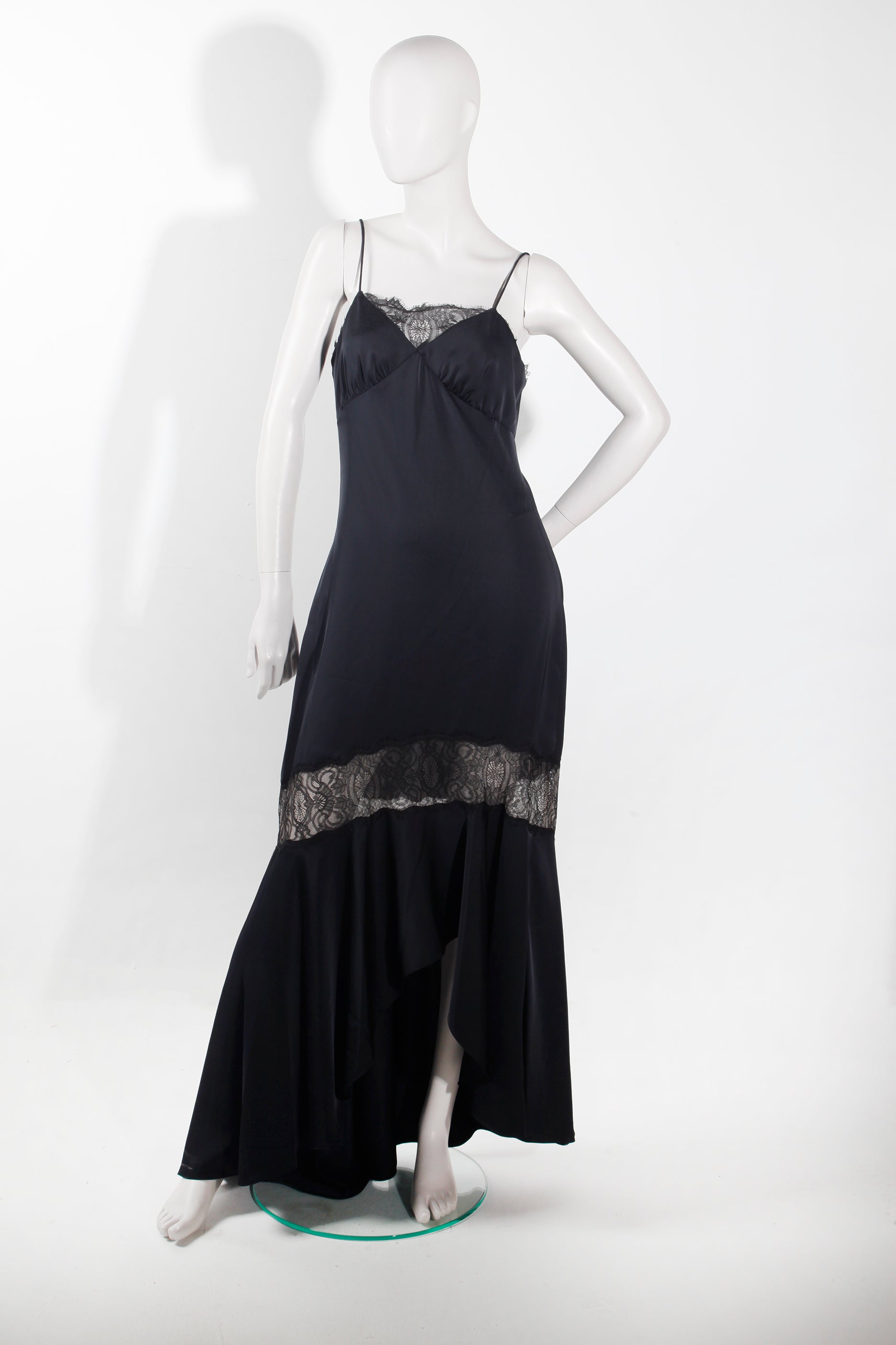 Sachin & Babi Long Black Gown with Lace Inserts (Eu38)