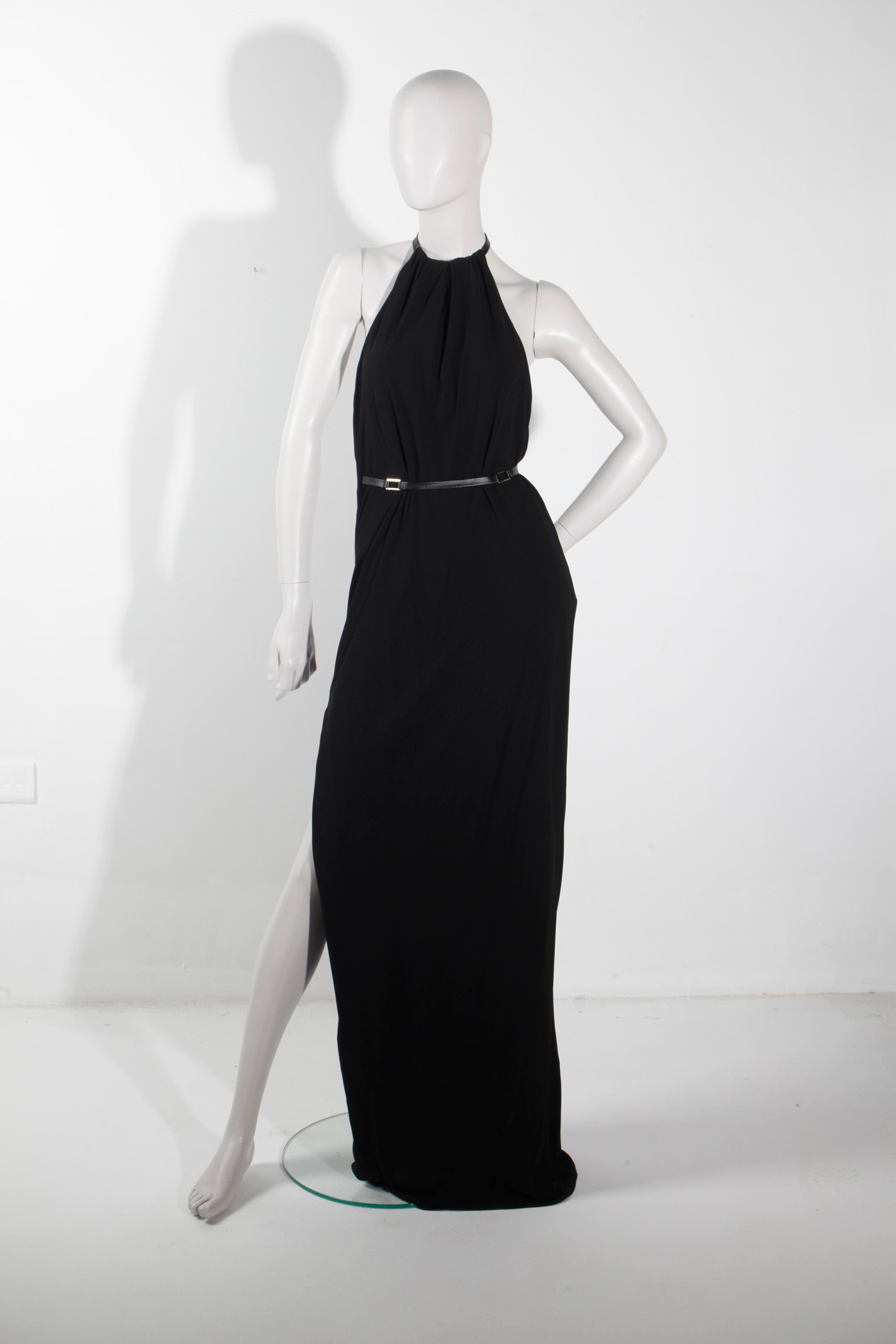 Long Black Halston Gown with Open Back (Eu38)