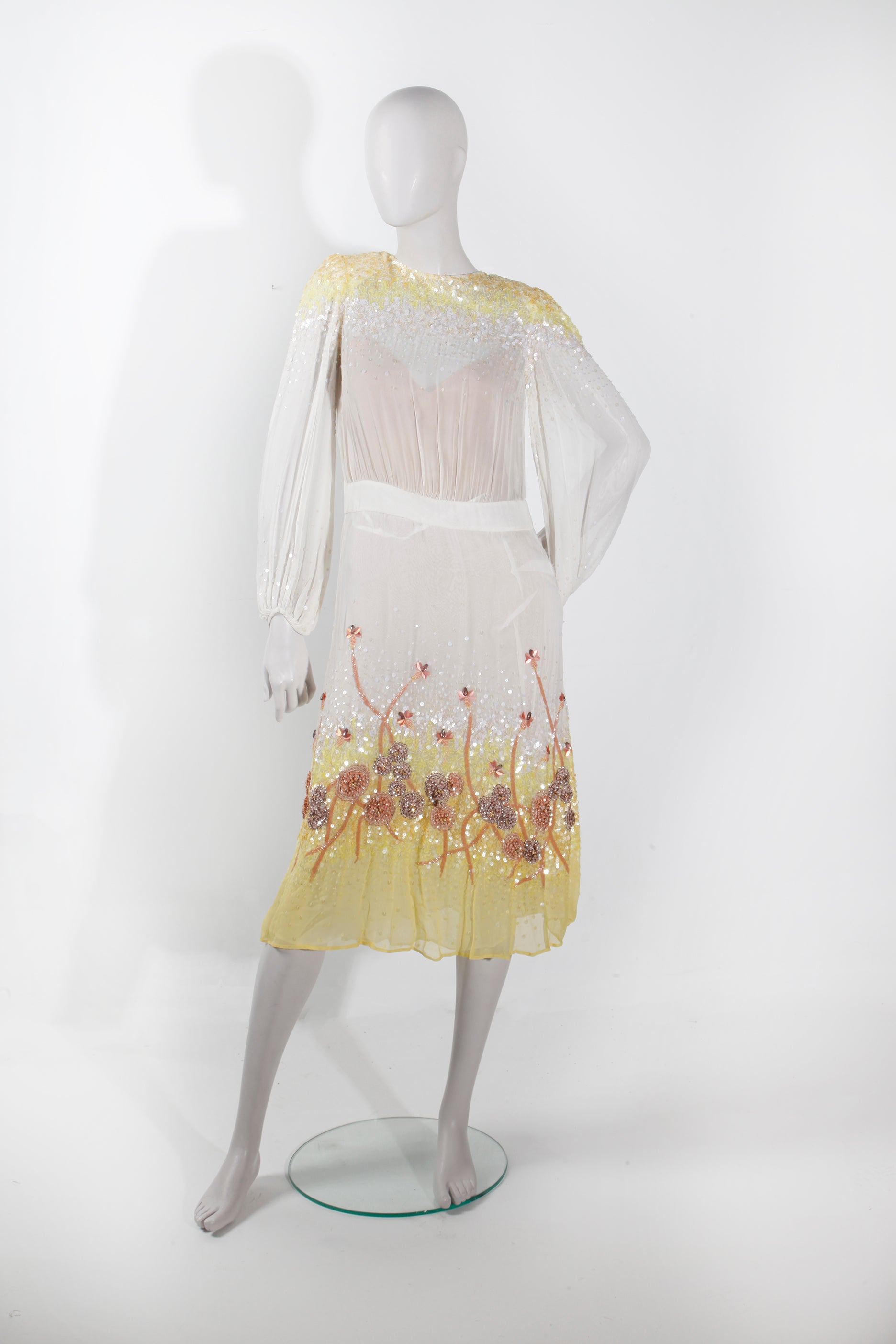 Yellow and White Sequin Midi Dress