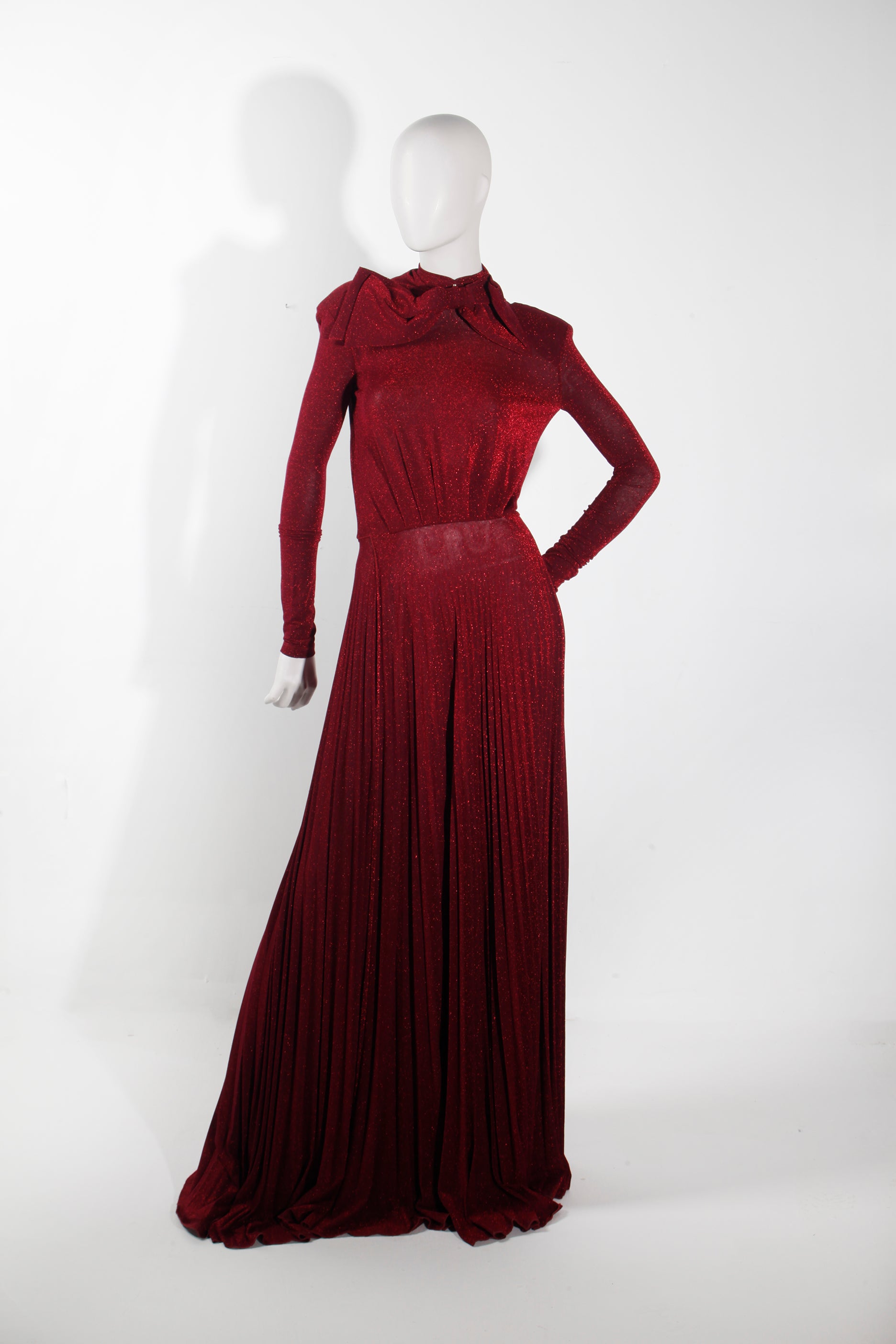 Floor-Length Red Lurex Gown