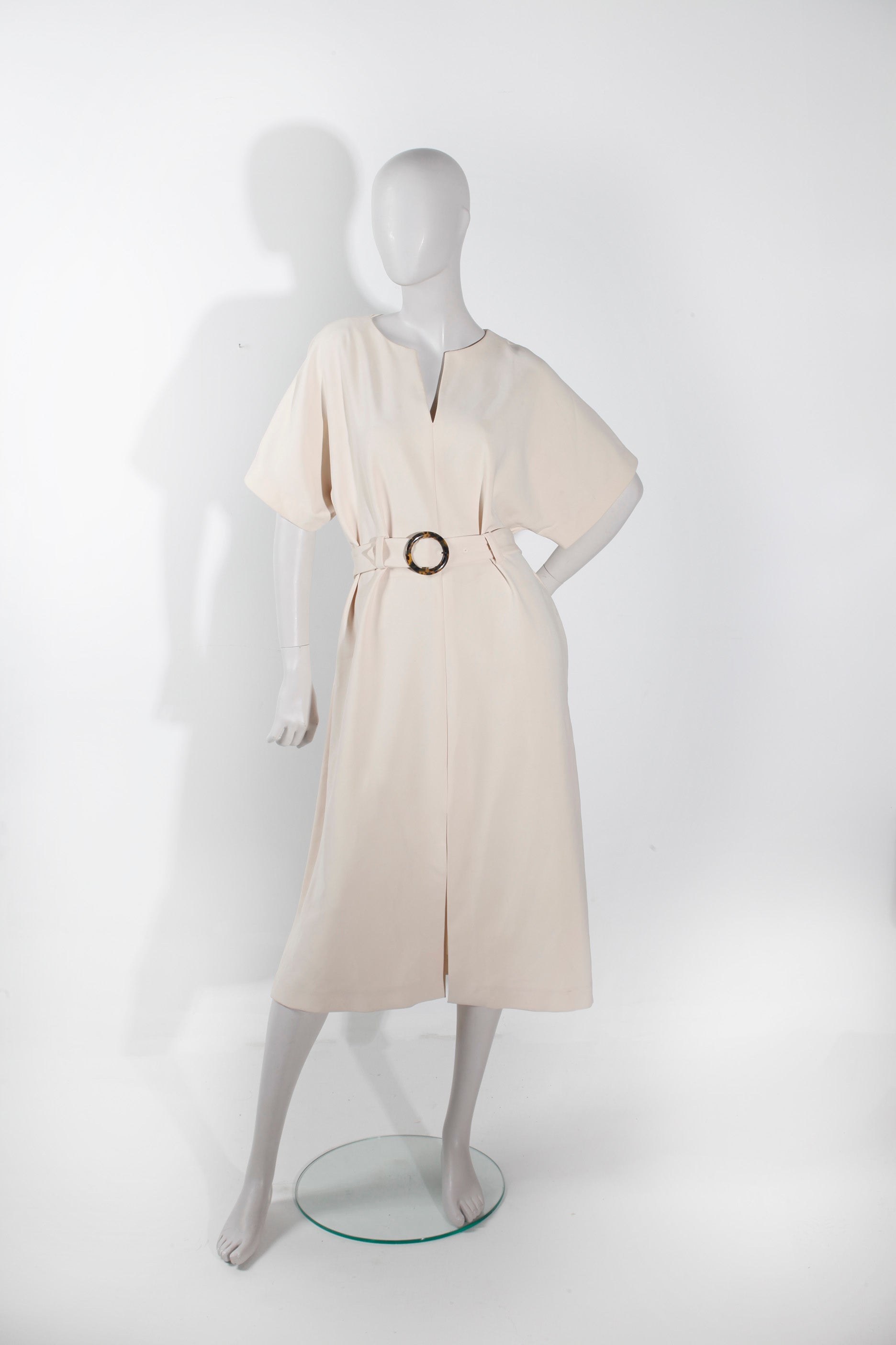 Womens Beige Belted Dress