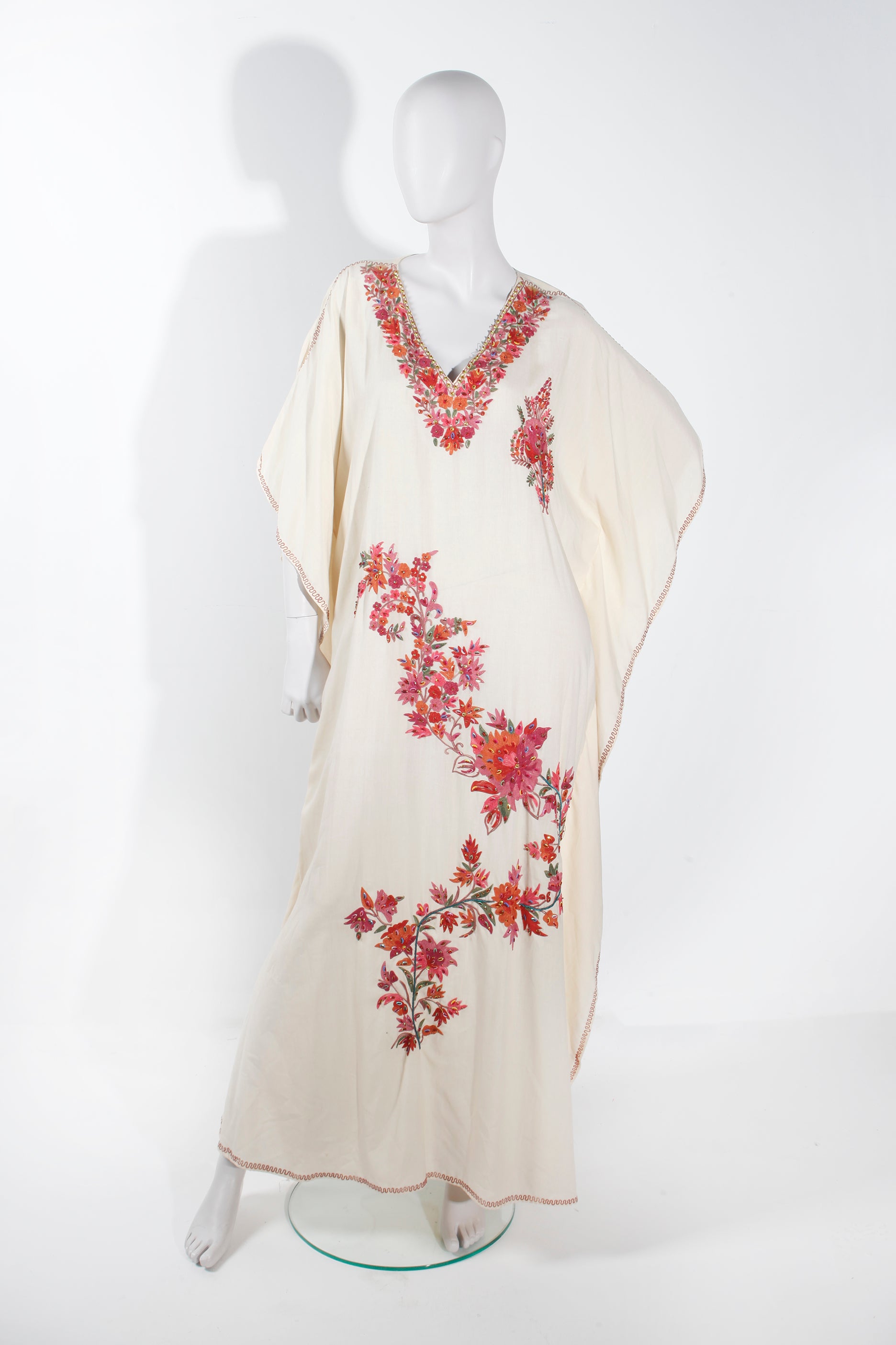 Cream and Red Embroidered Kaftan