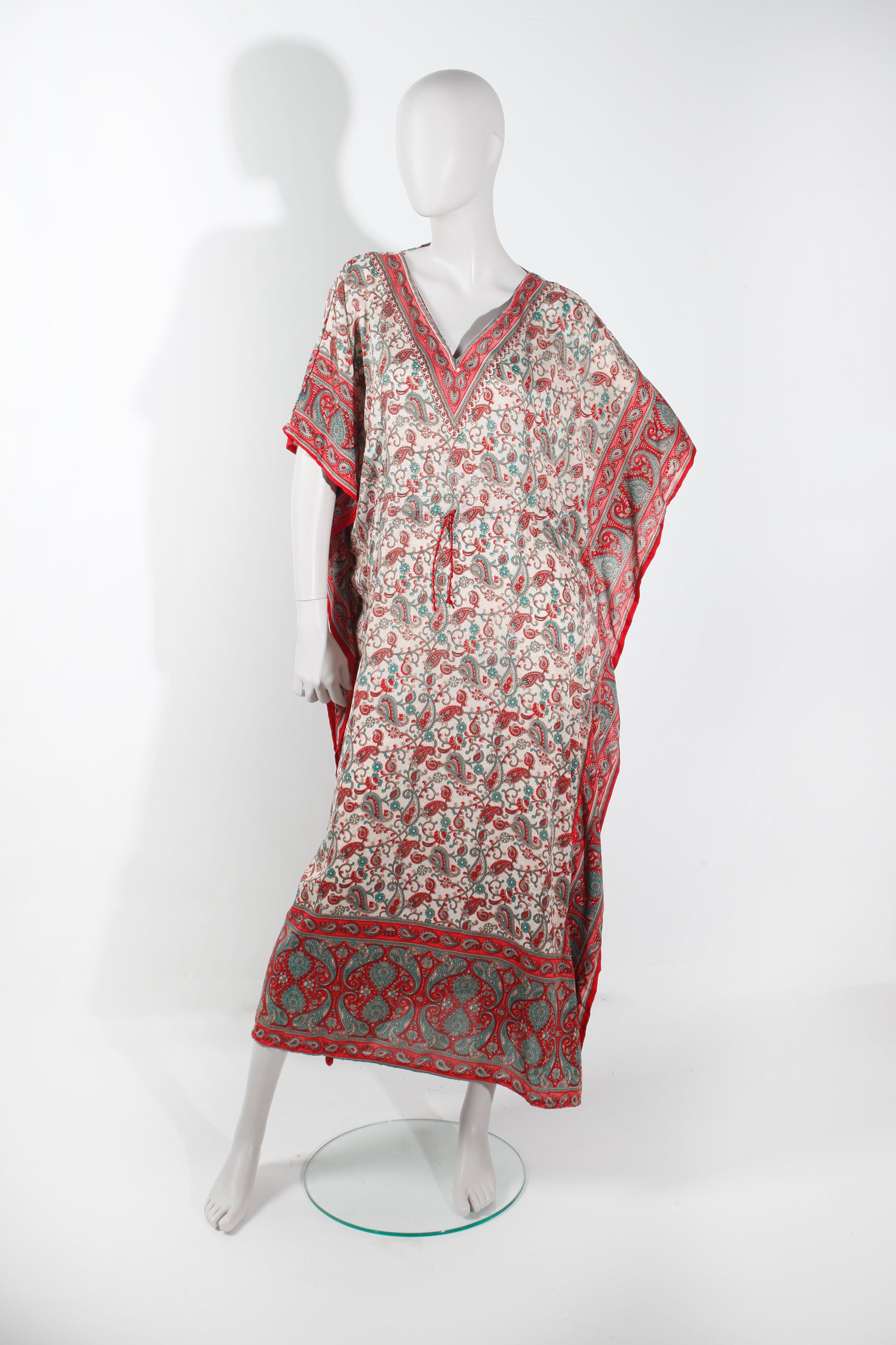 Red Paisley Print Long Beach Kaftan