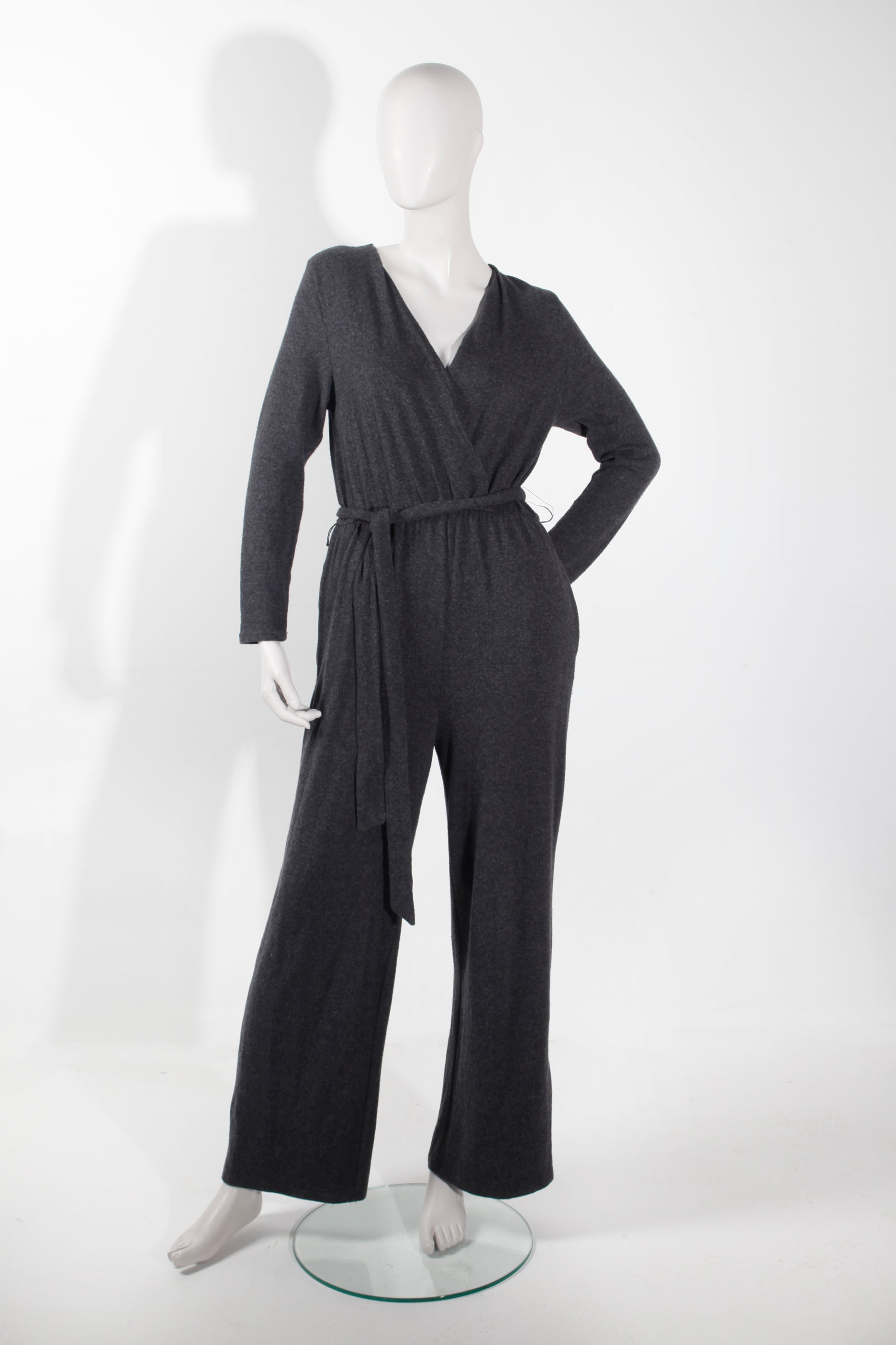 Grey Jersey Tie-Waist Jumpsuit