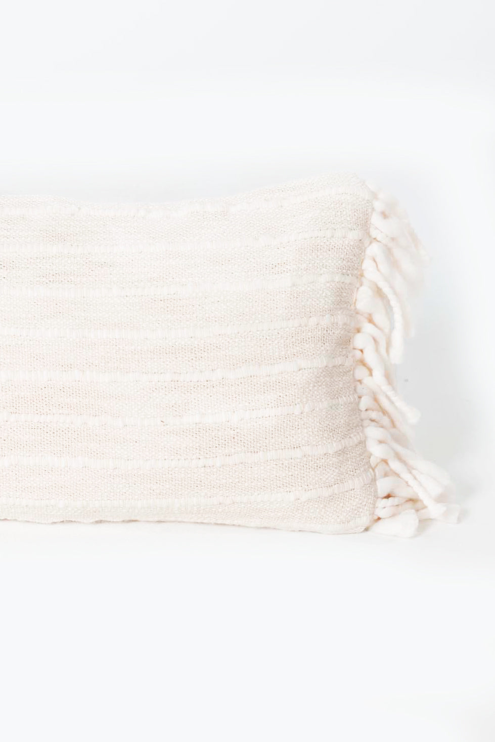 Beige Lumbar Cushion with Fringe Details