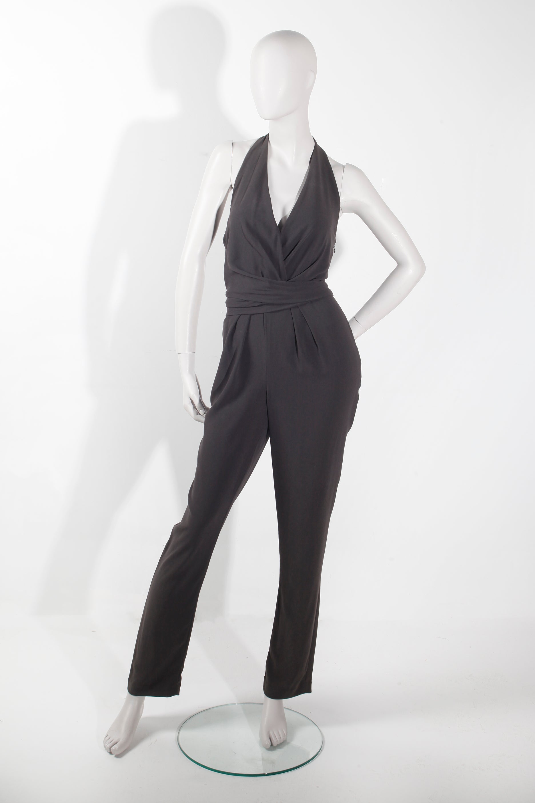 Halston Grey Halterneck Jumpsuit (Eu38)