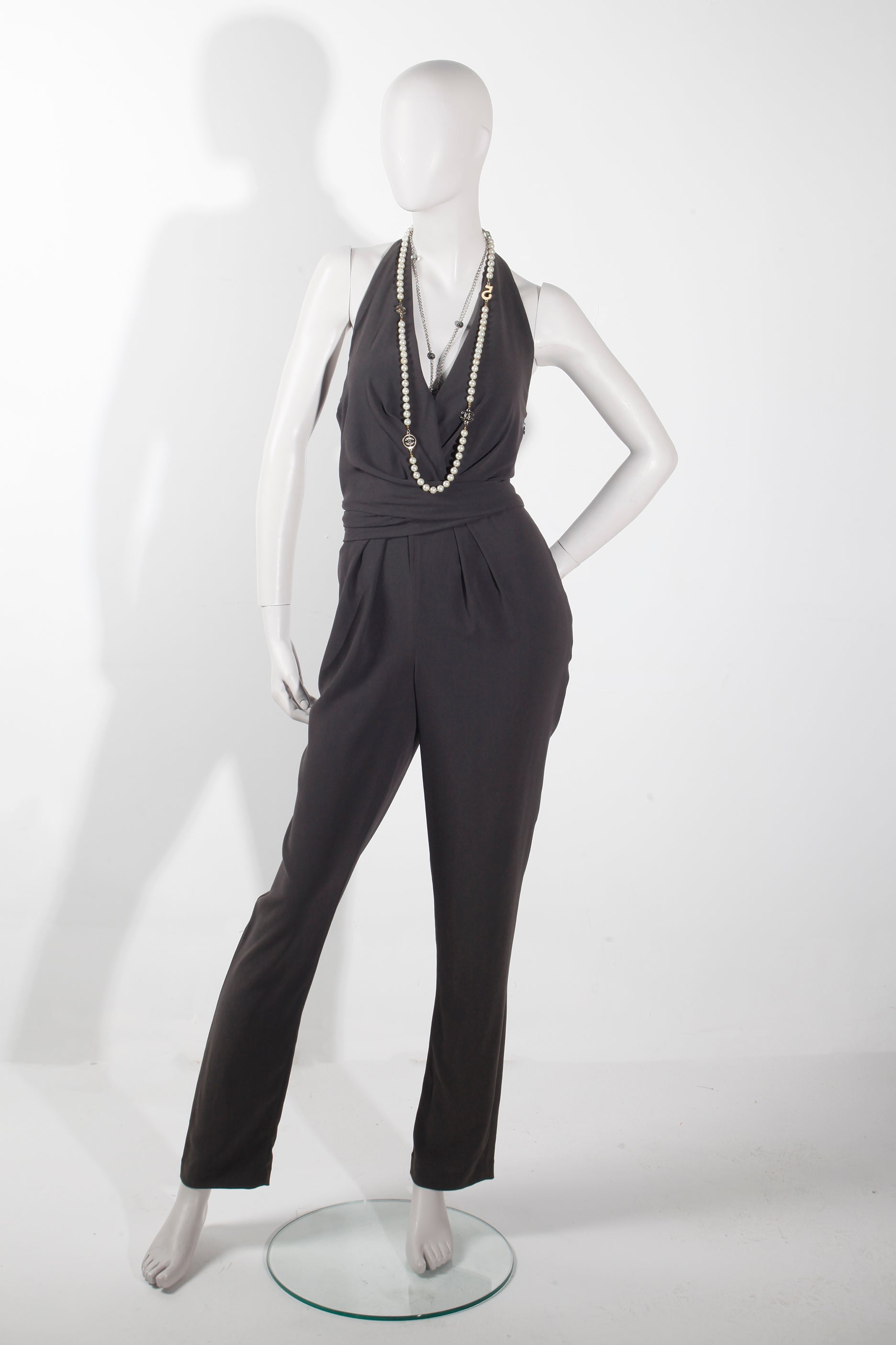 Halston Grey Halterneck Jumpsuit (Eu38)