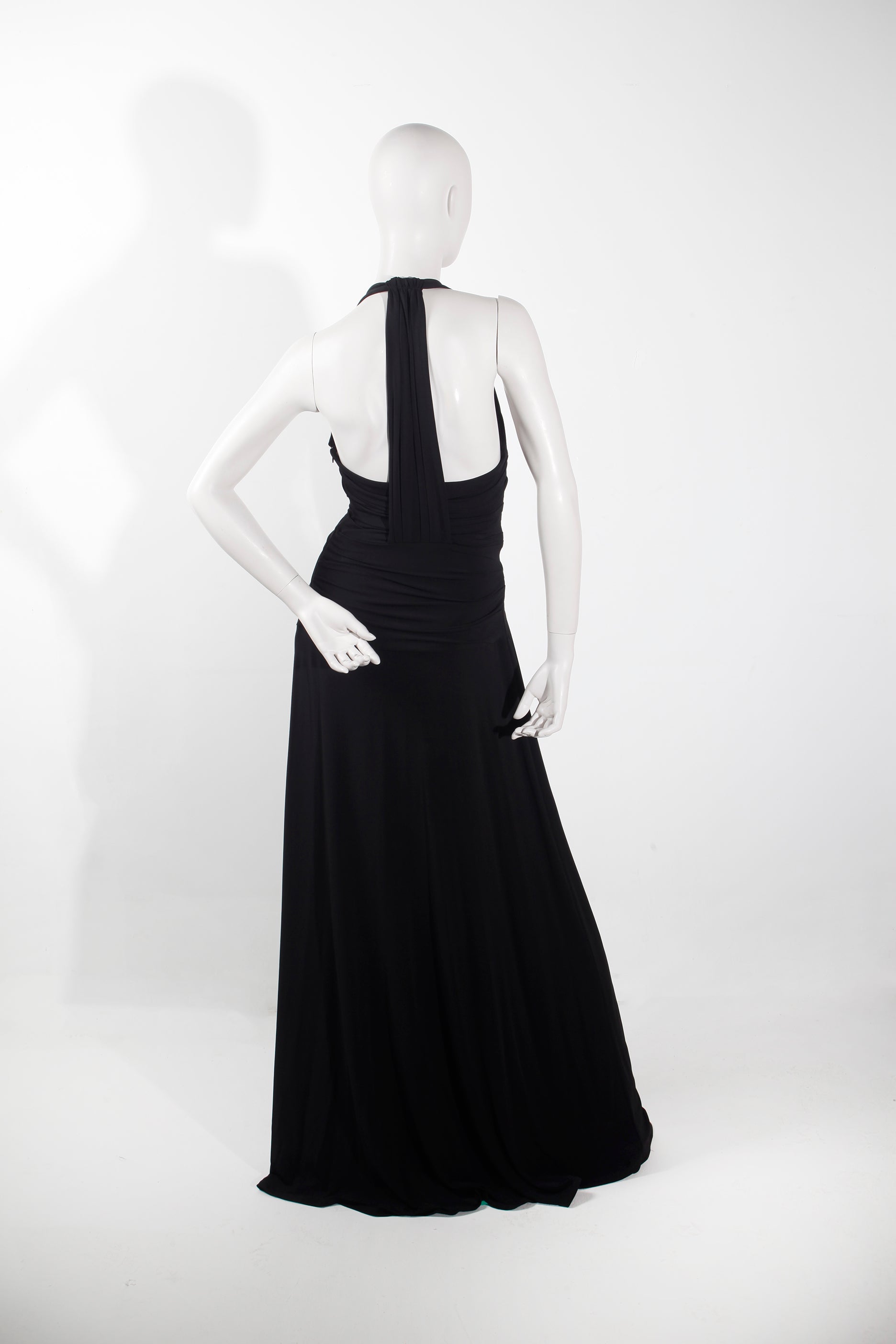 Long Black Halterneck Halston Gown (Eu38)