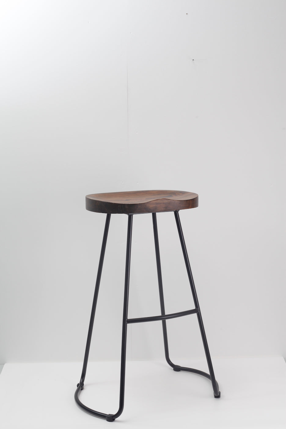 Dark Wood Bar Stool Black Metal Legs