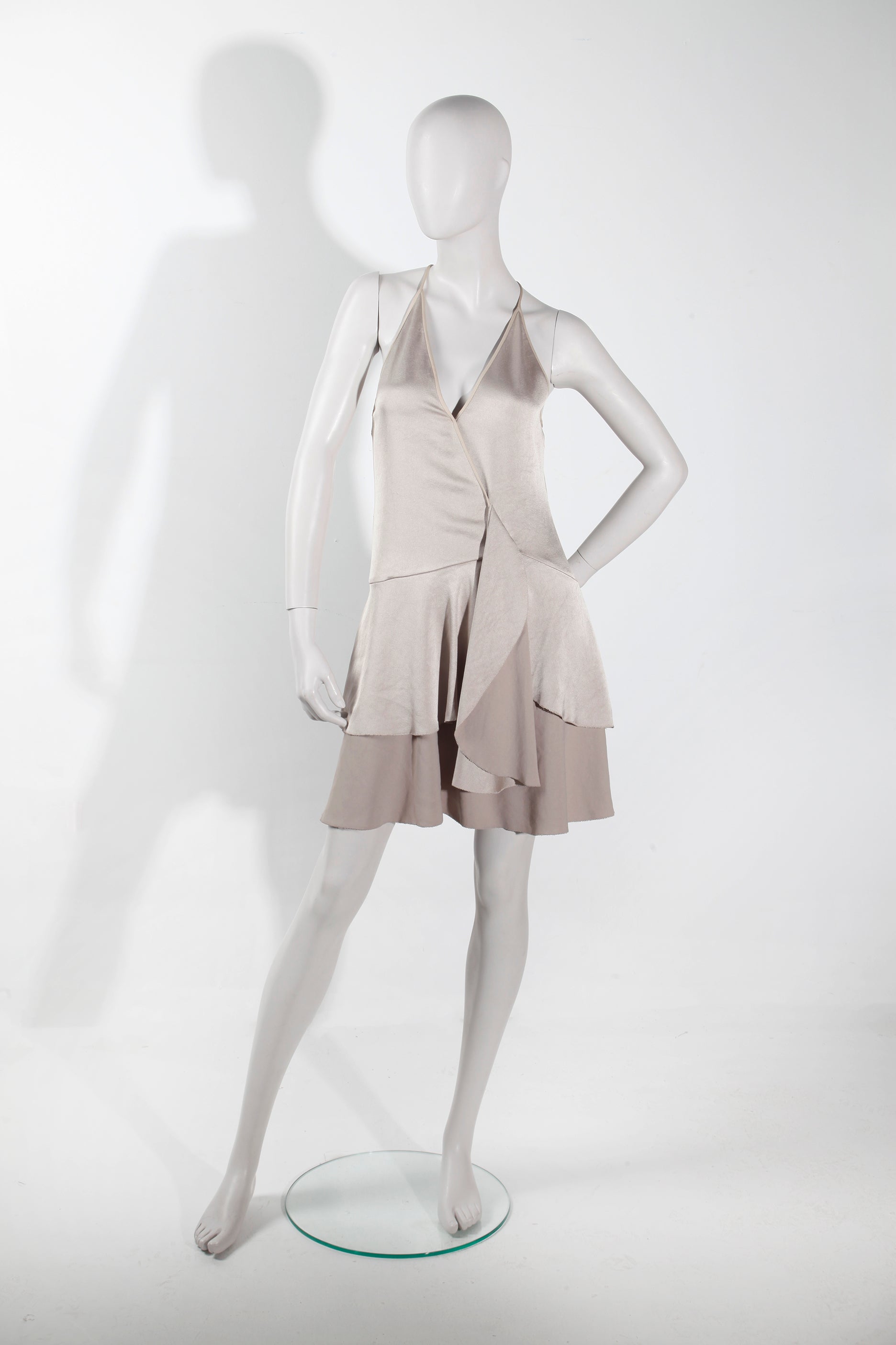 Halston Silver Satin Mini Dress (Eu36-38)