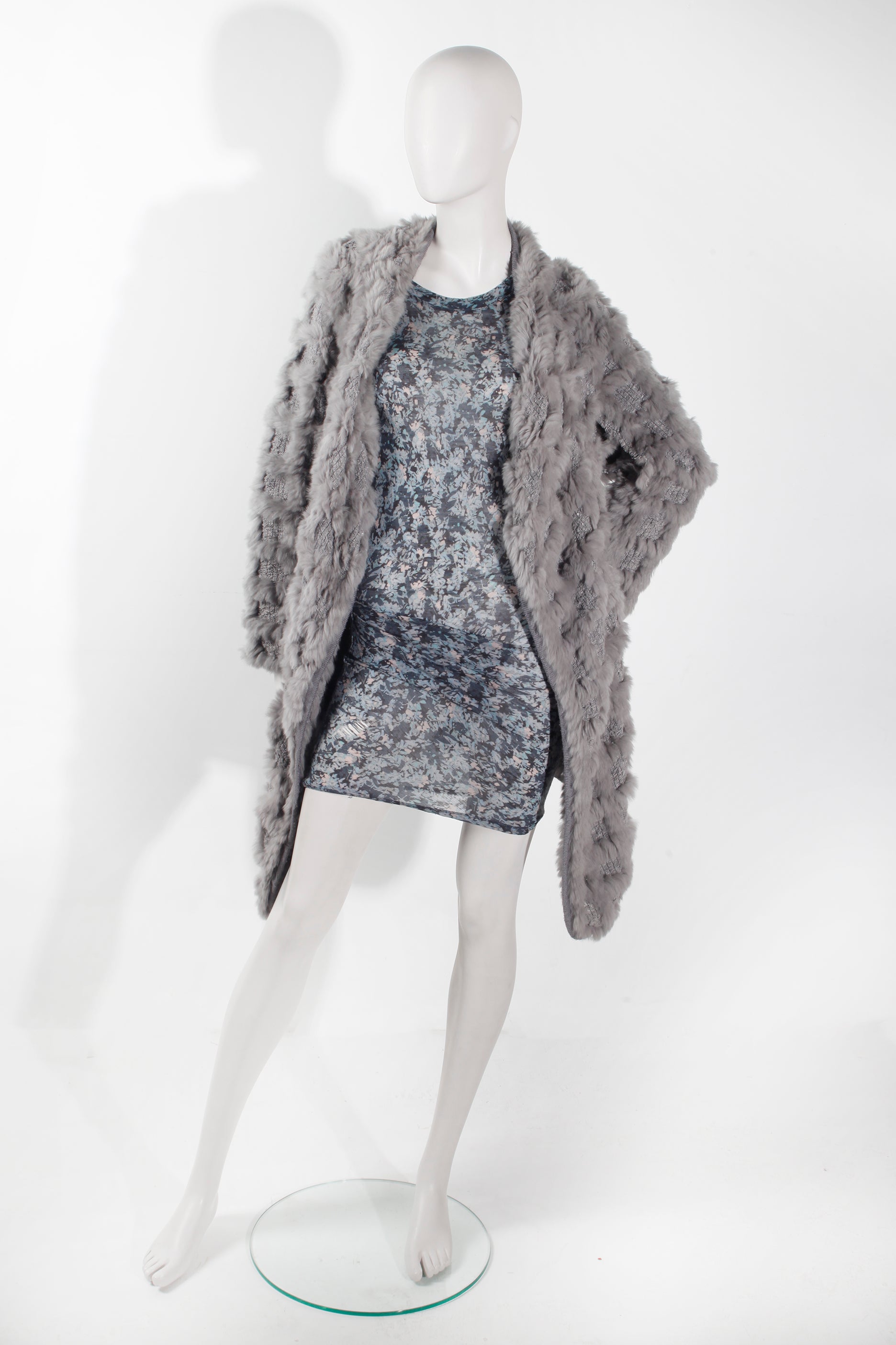 Grey Fur Wrap Coat