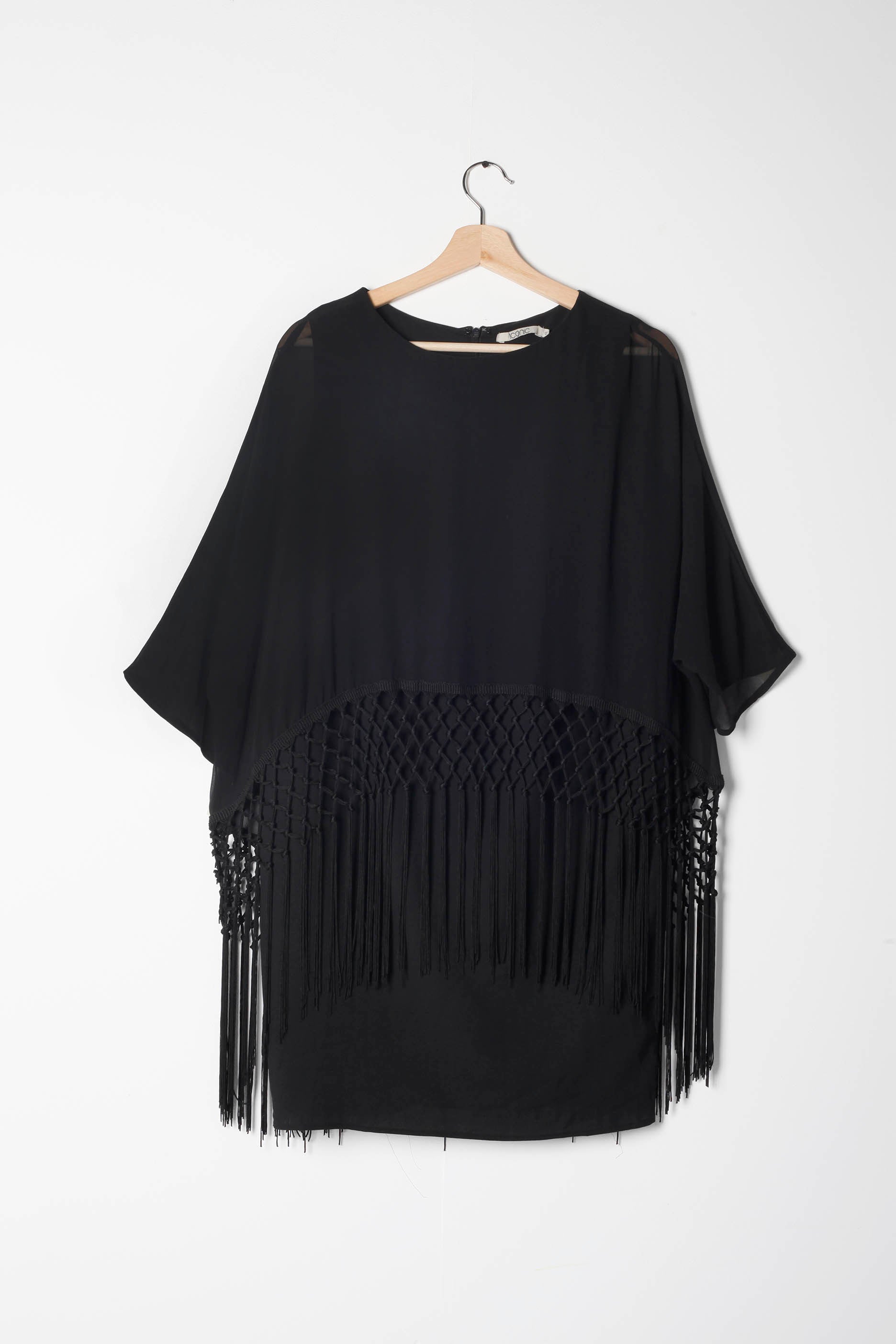 Short Black Party Dress with Fringe (Eu38)