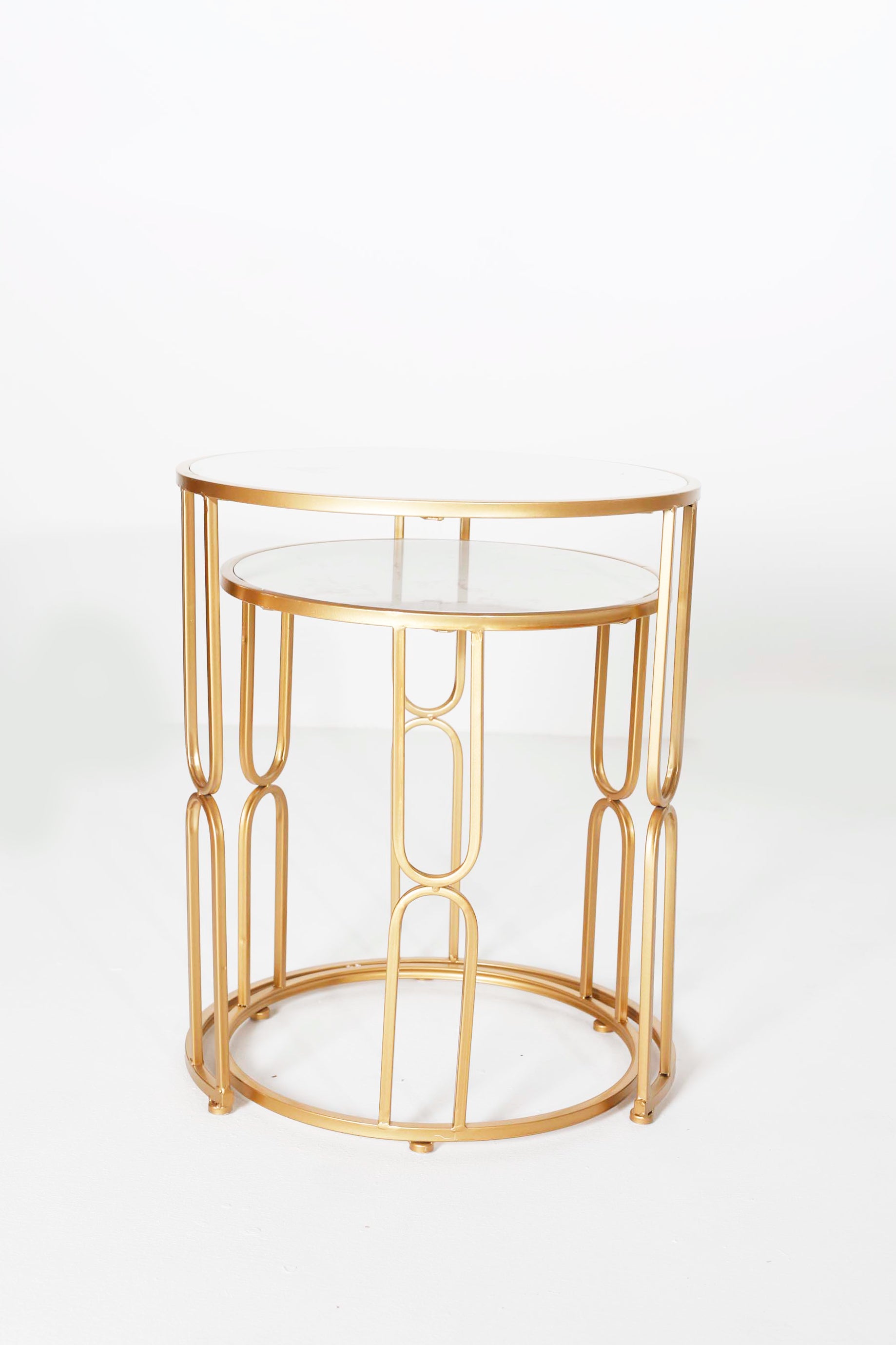 Gold Side Table with Marble Top - Nest of 2