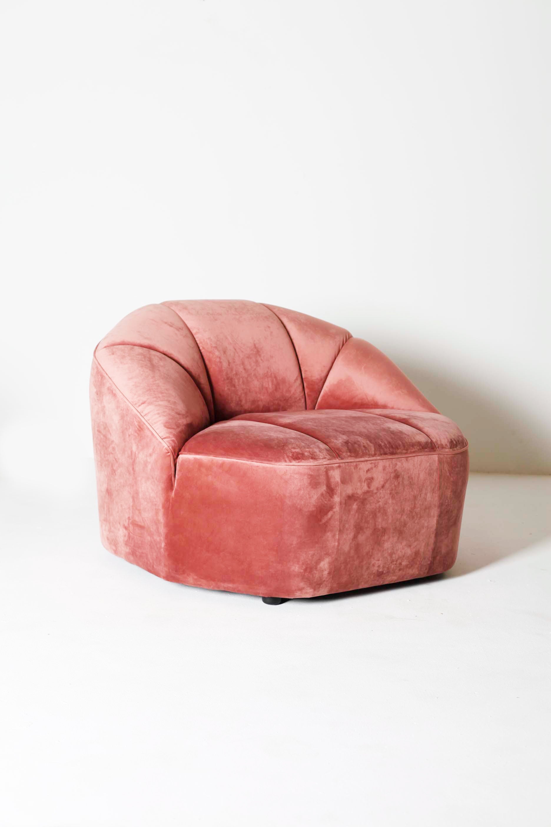 Designer Retro Blush Velvet Armchair (2 pieces available)