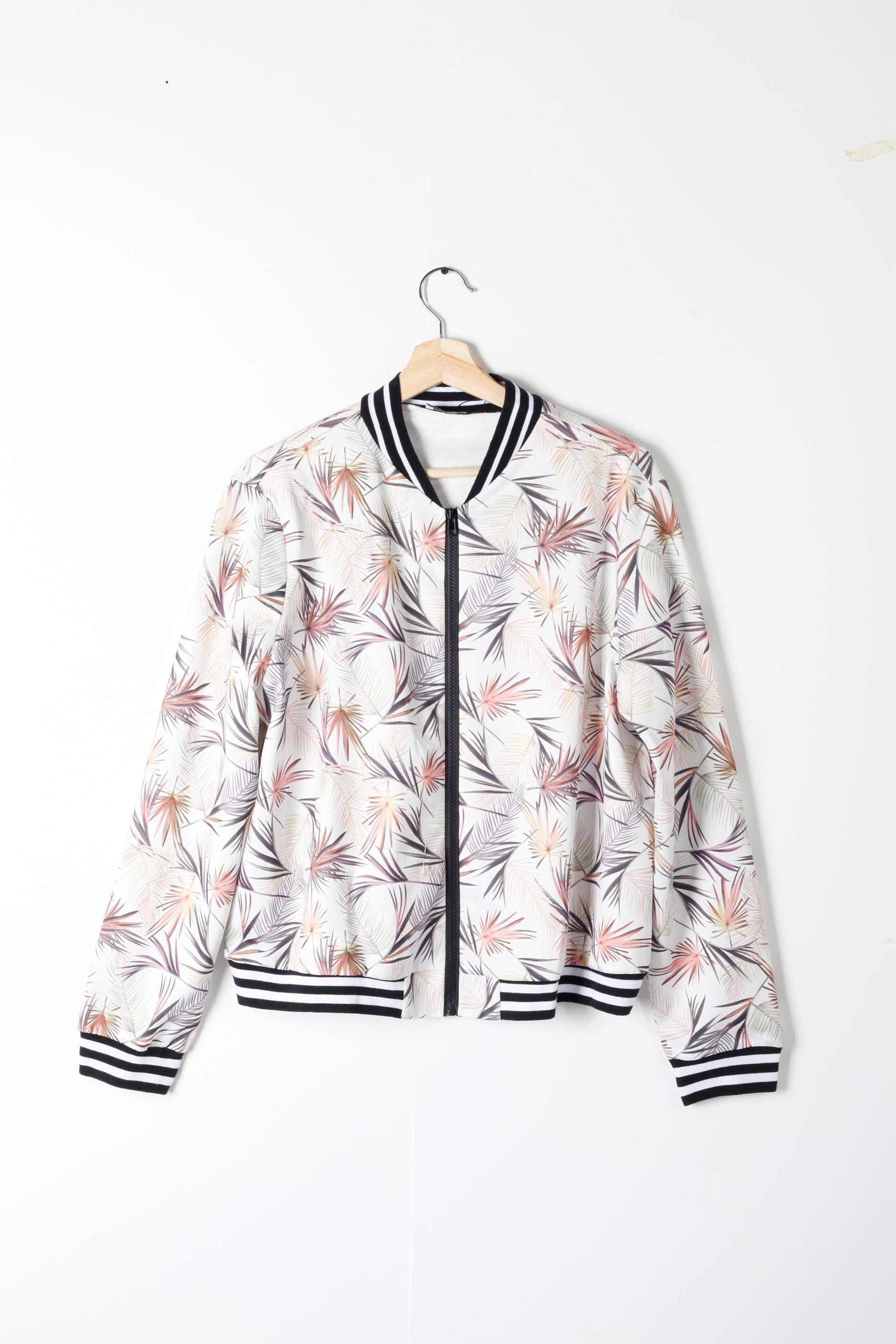 White Floral Bomber Jacket