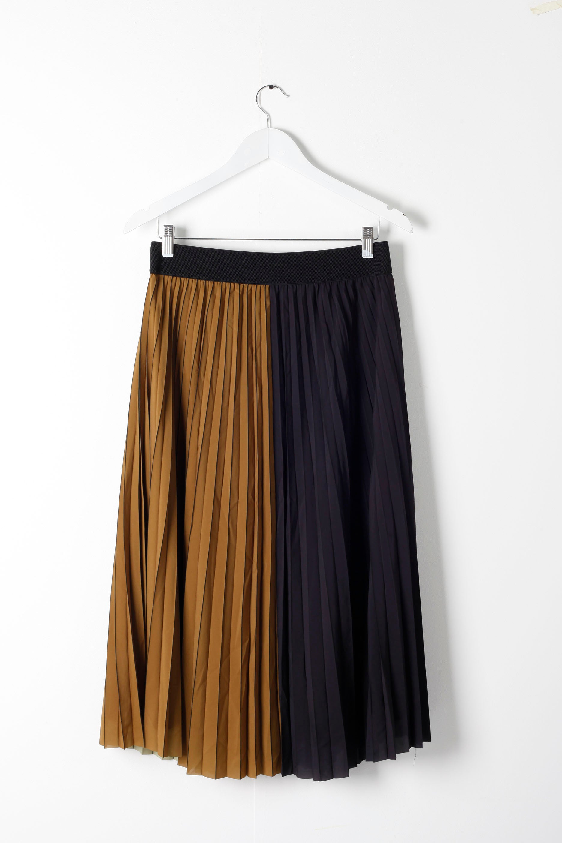 Black and Brown Pleated Midi Skirt