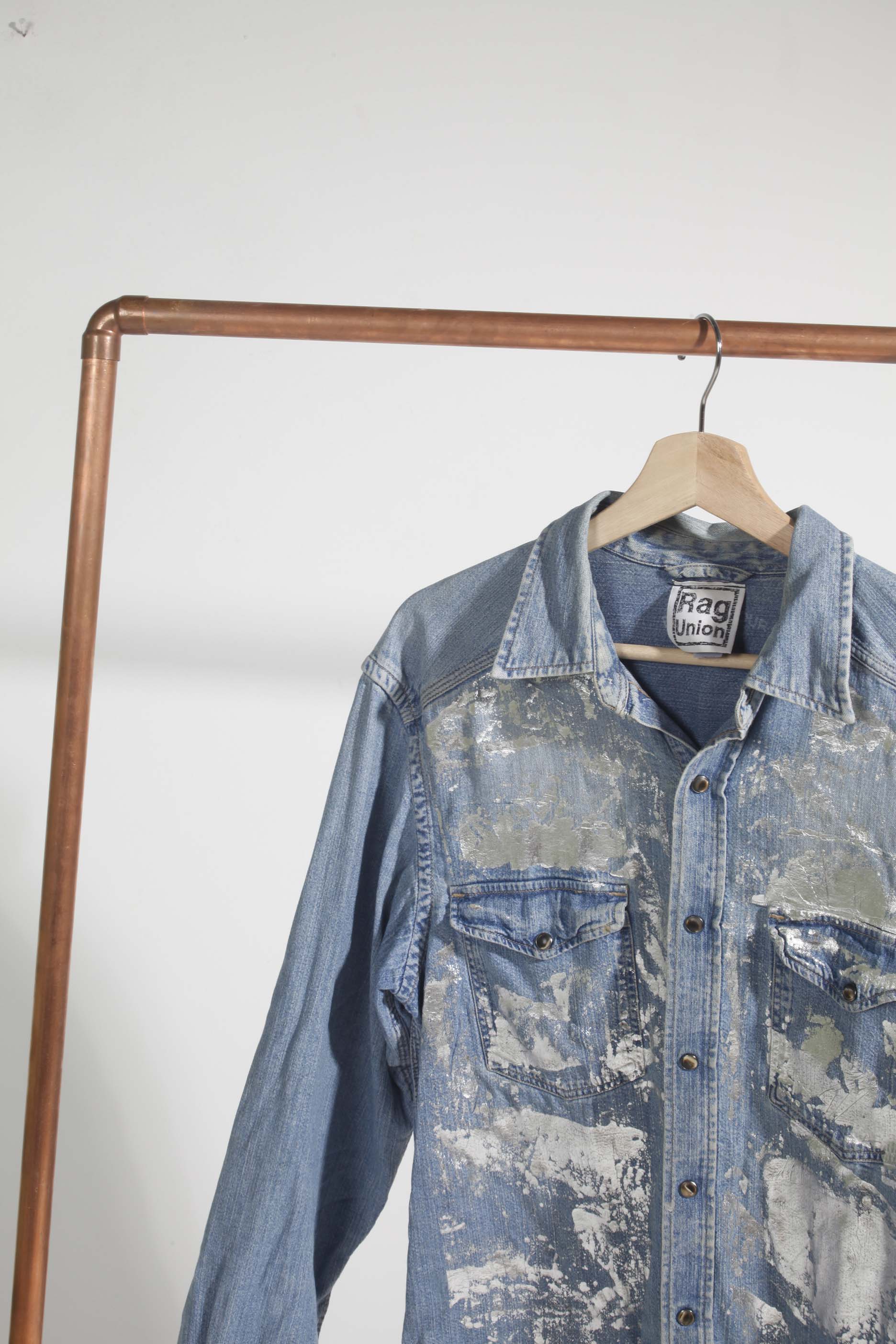 Men's Distressed Silver Denim Shirt