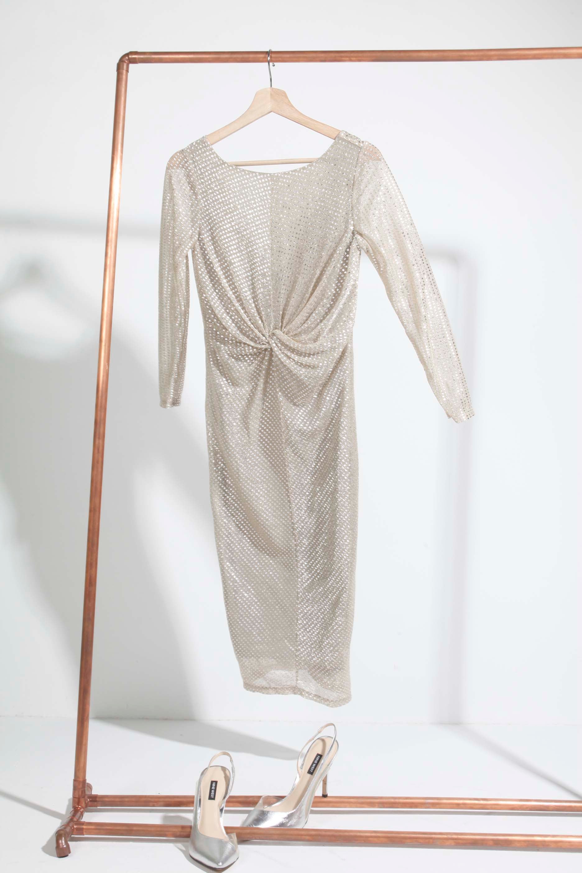 Silver Sequin Dress with Knot Waist