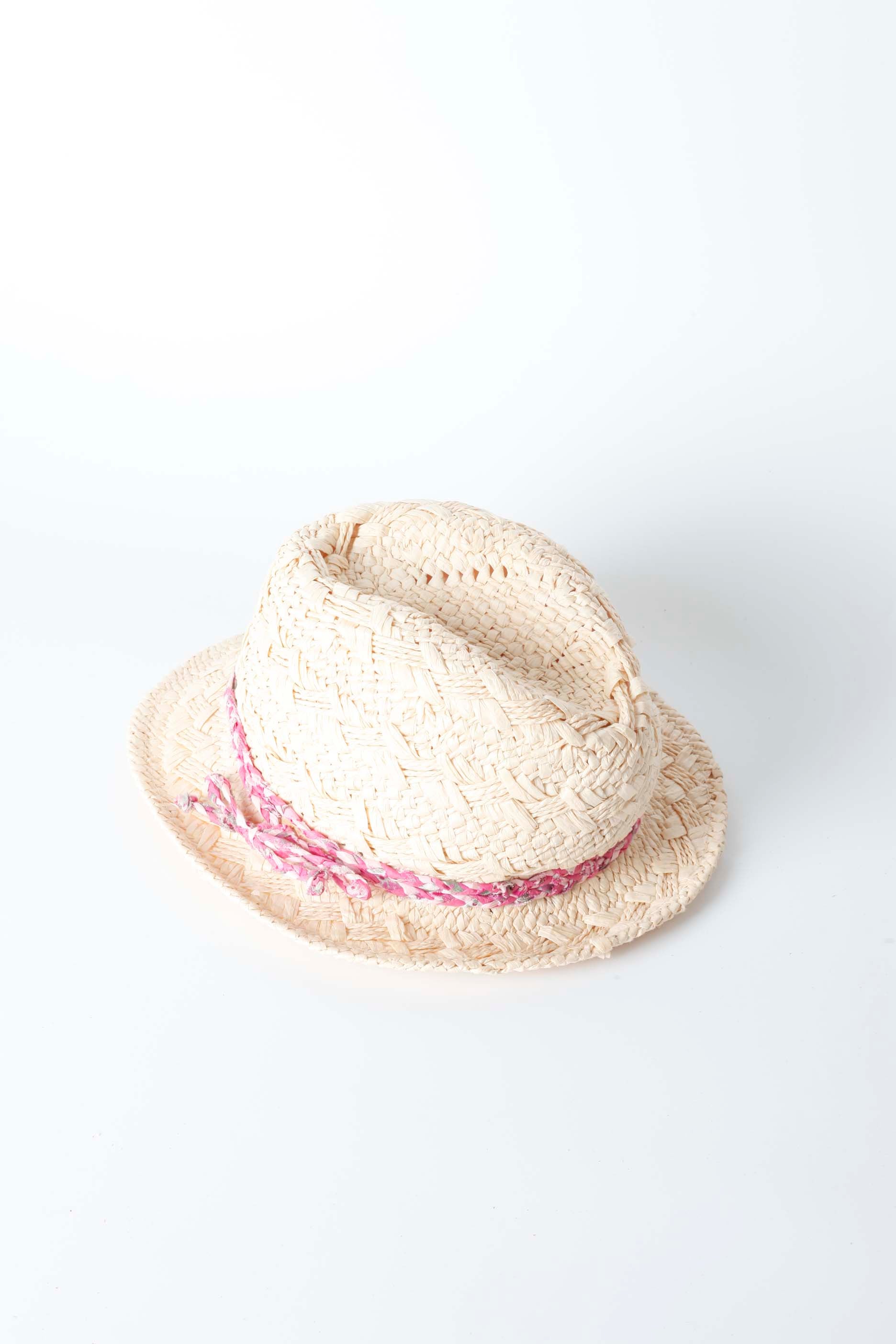 Girls Straw Hat with Pink Ribbon