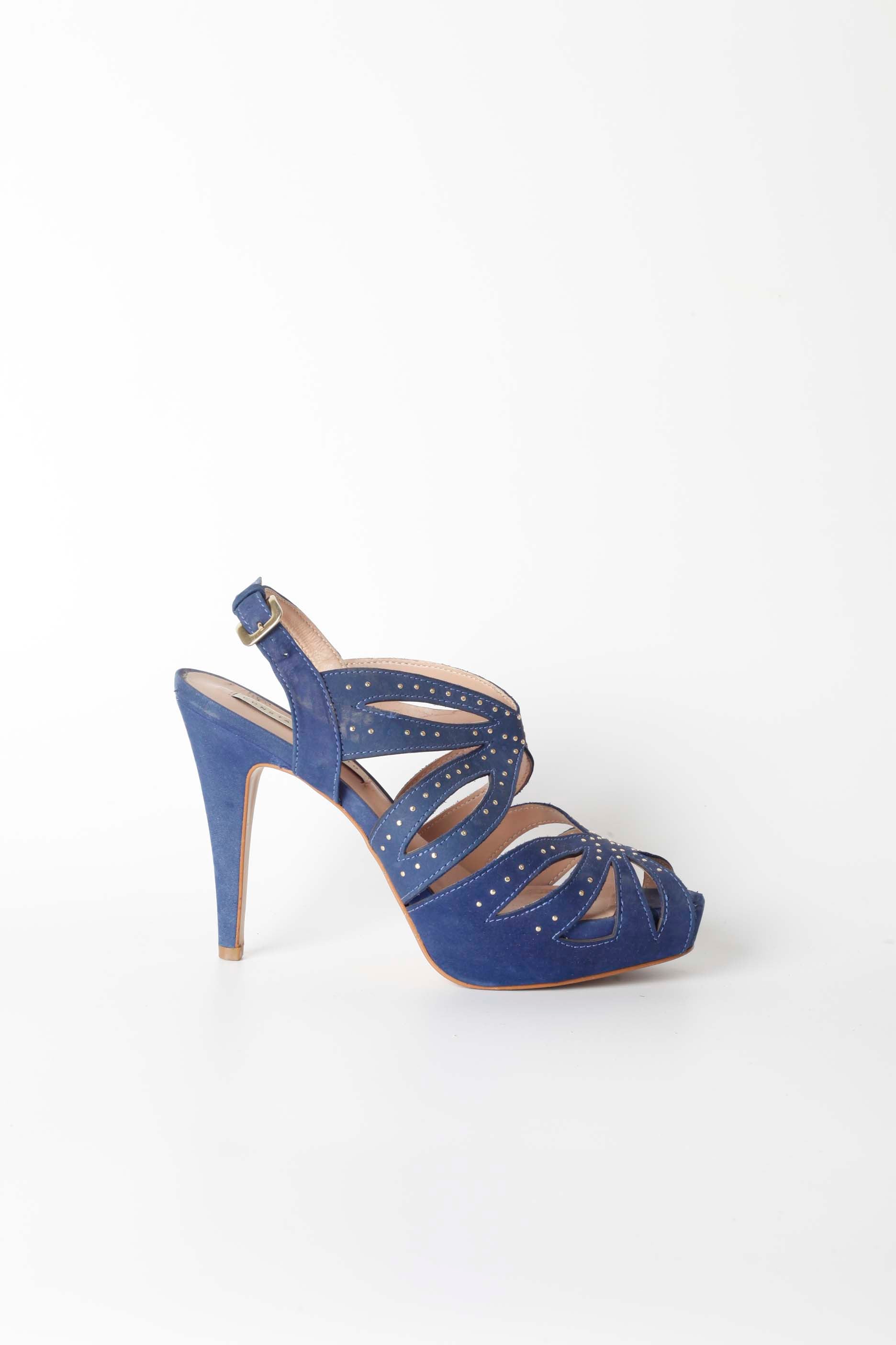 Blue Platform Heels with Gold Studs