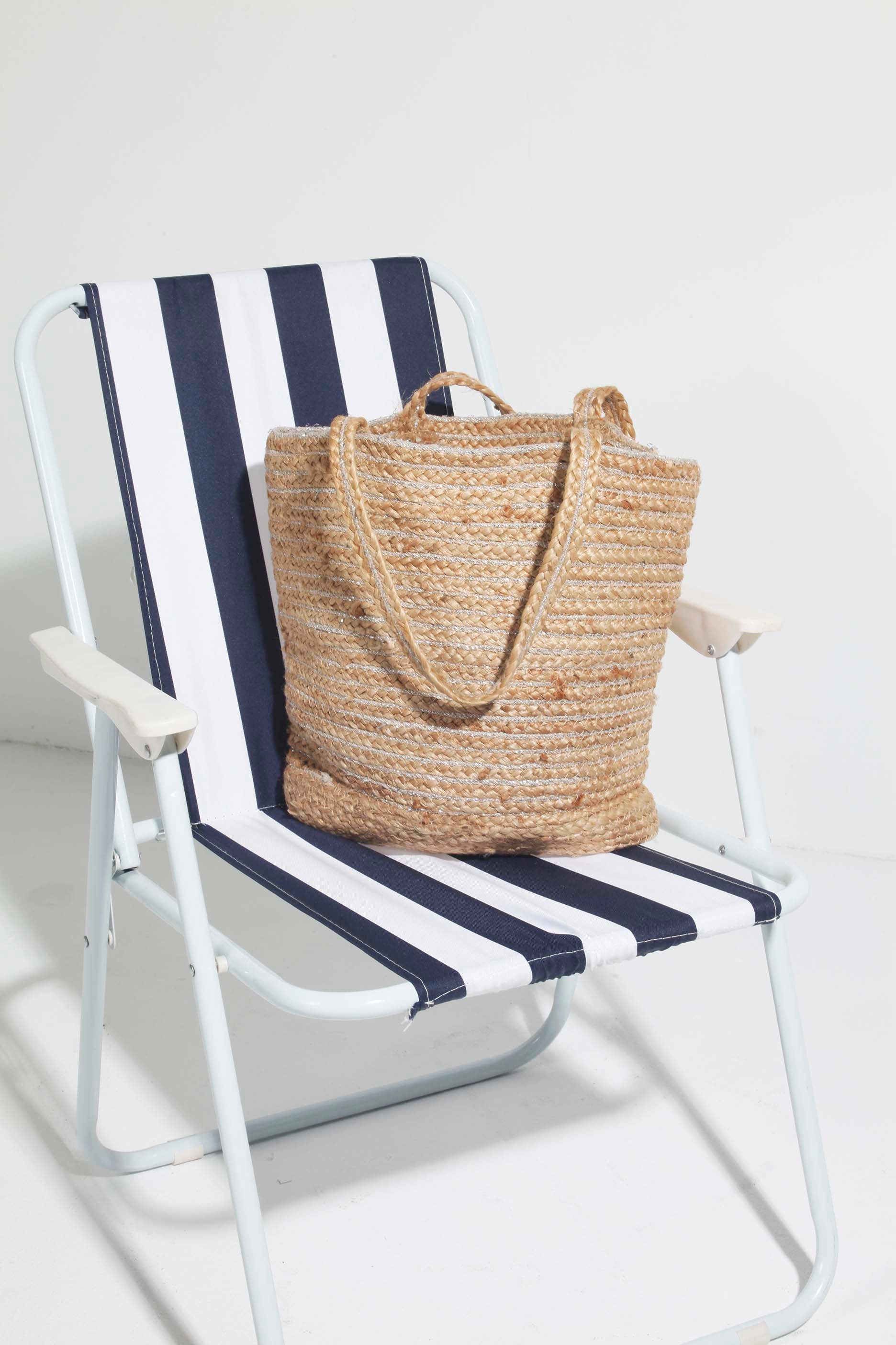 Woven Straw Bag with Metallic Threads
