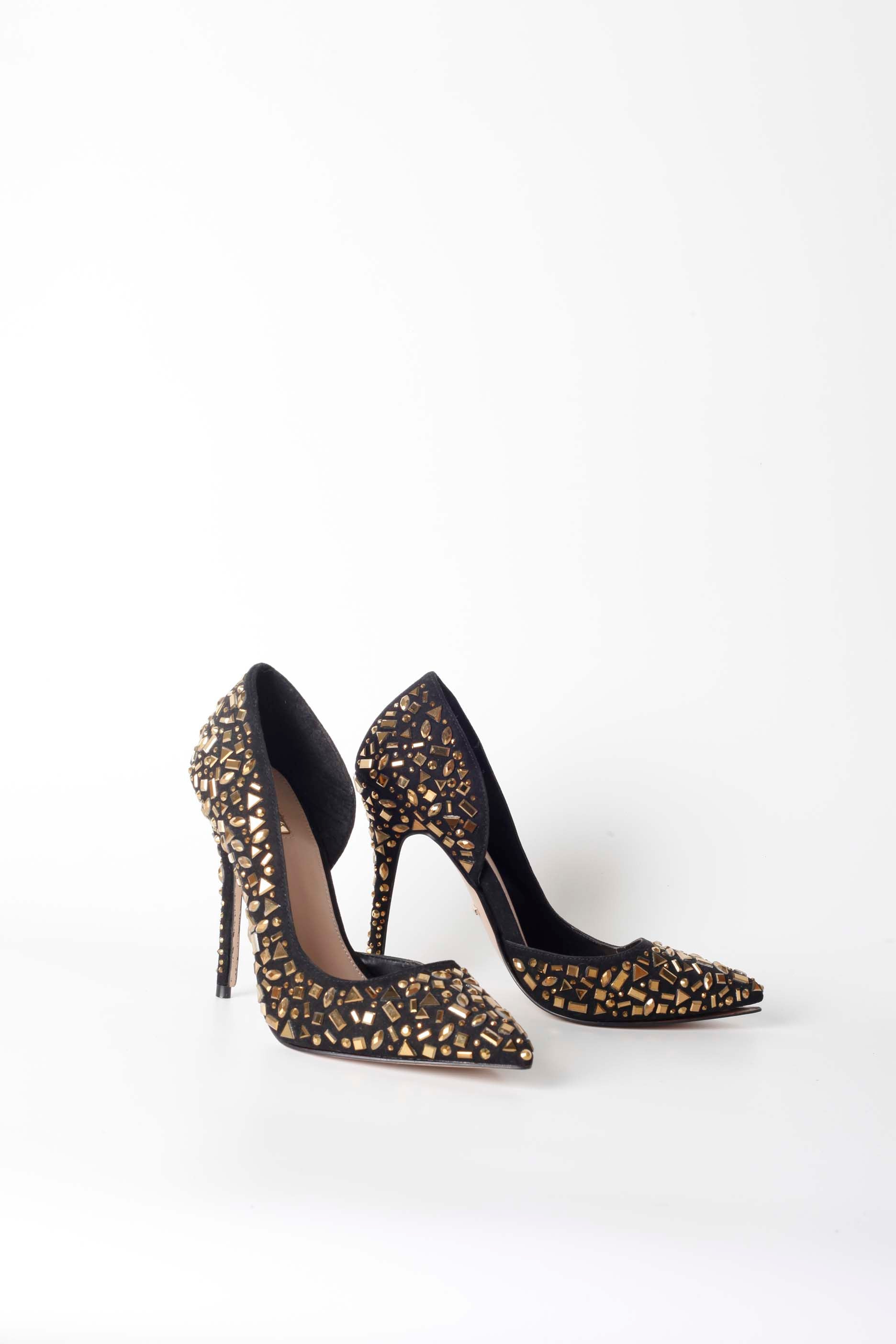 Embellished Black and Gold High Heels