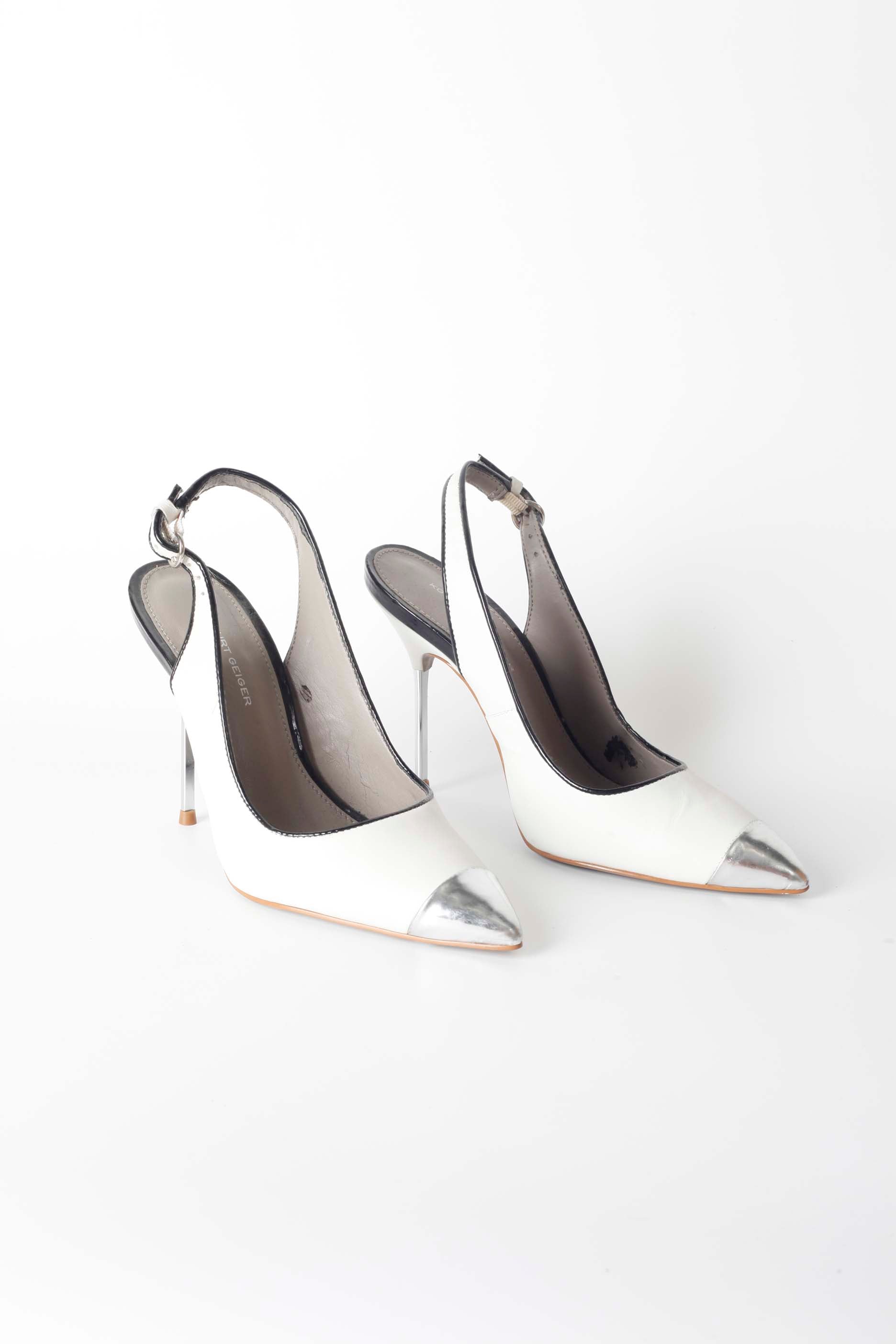 White & Silver Point High Heels