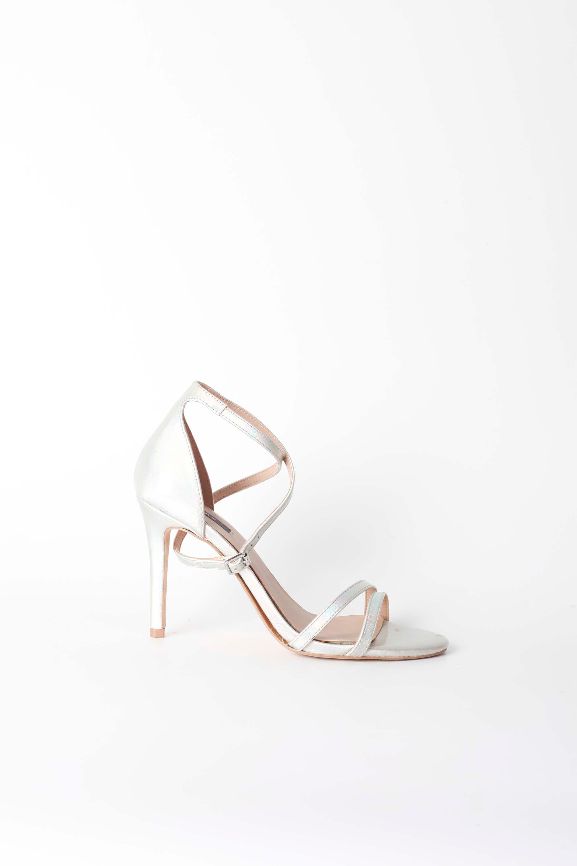 Silver Holographic Strappy High Heels