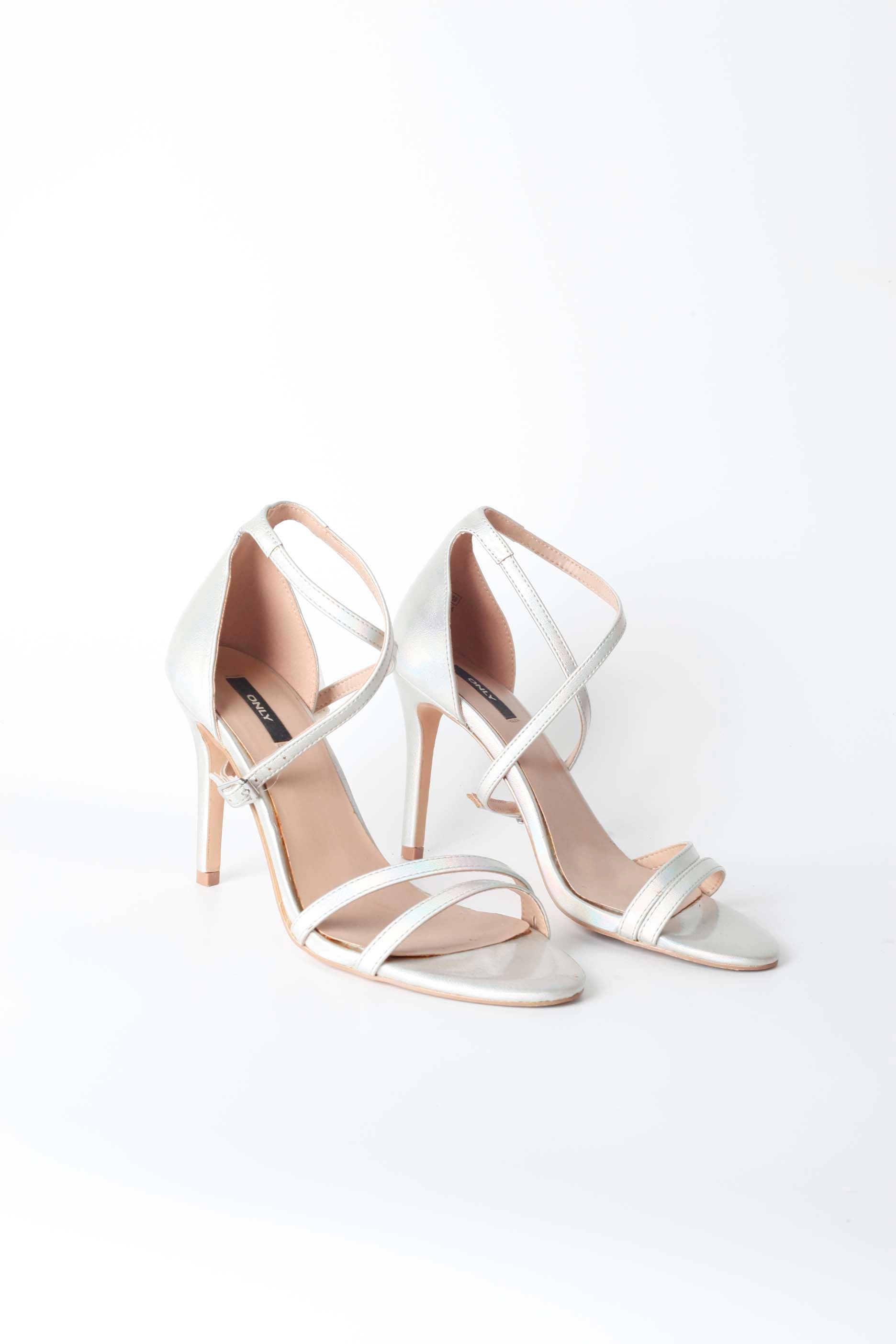 Silver Holographic Strappy High Heels