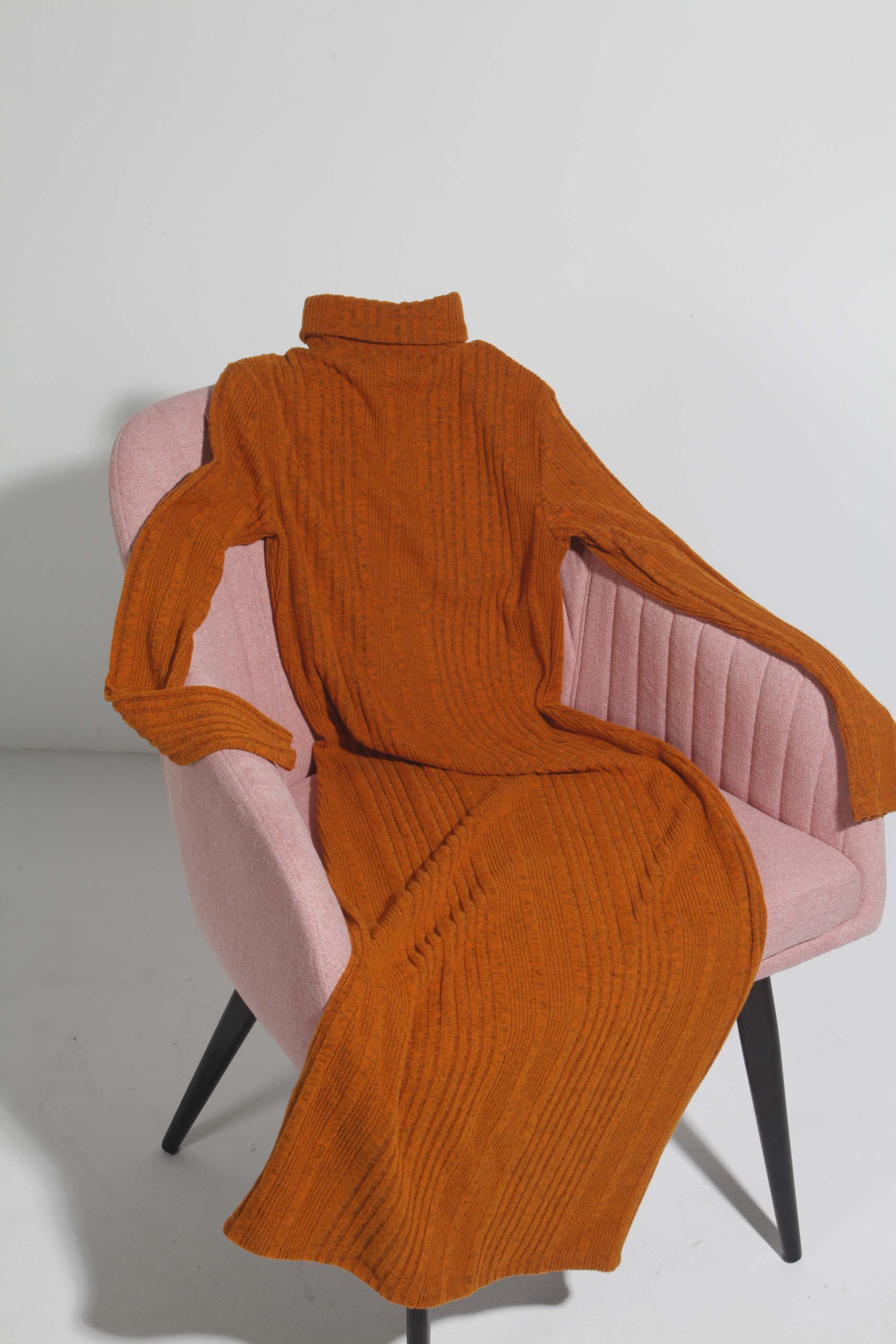 Long Orange Ribbed Rollneck Dress (Small)