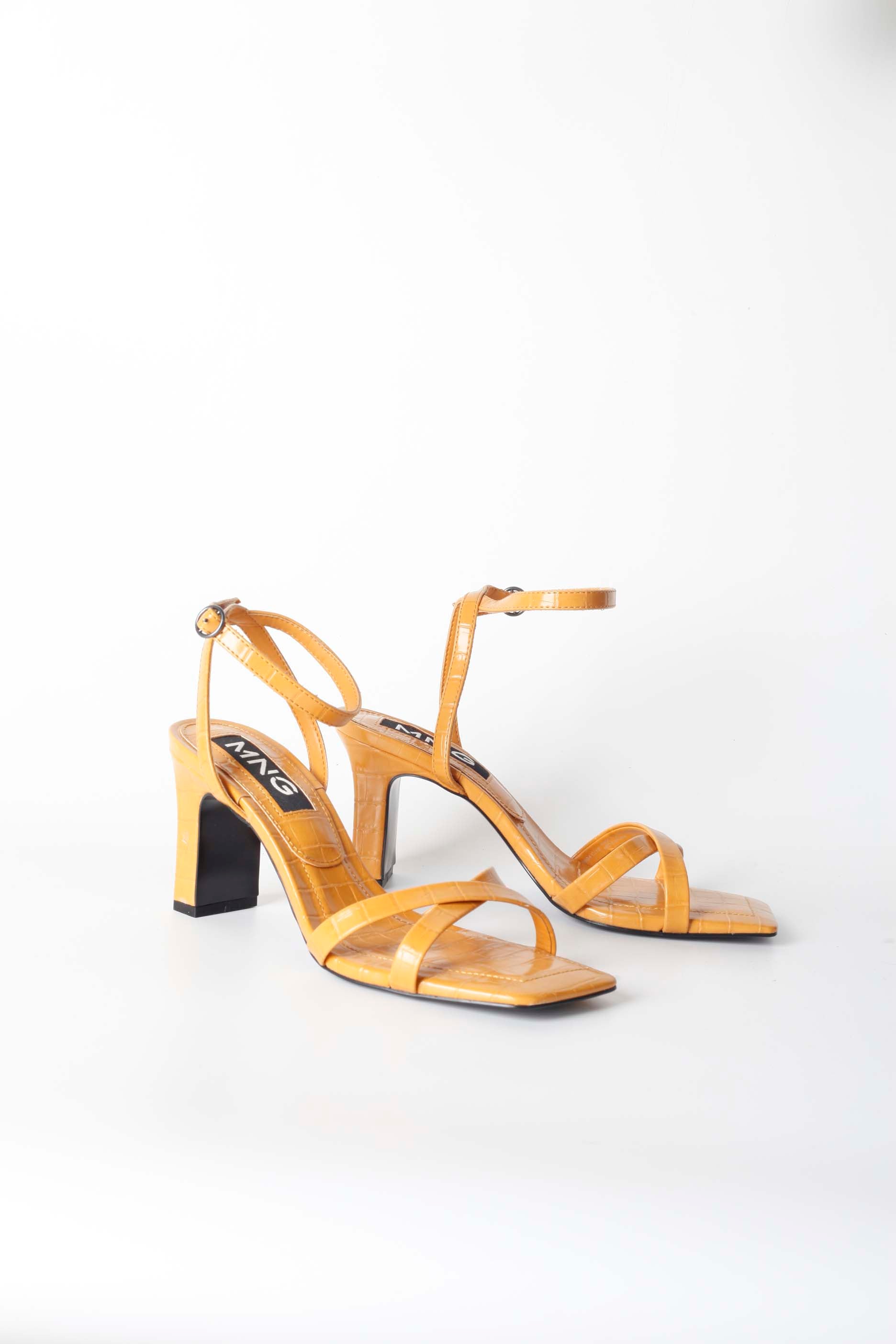 Orange Strappy Midi Heels