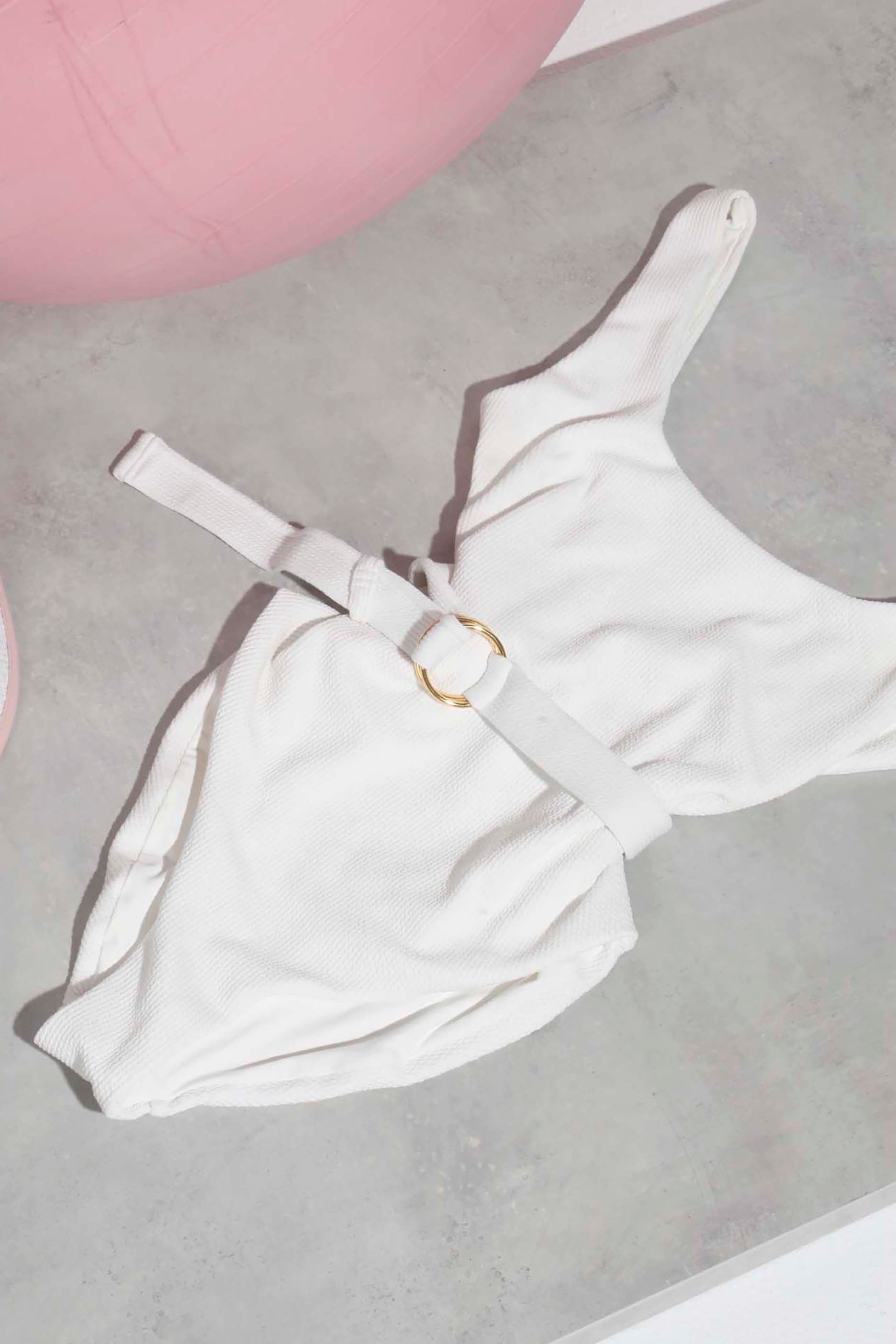 White Seersucker Belted Swimsuit (Small)