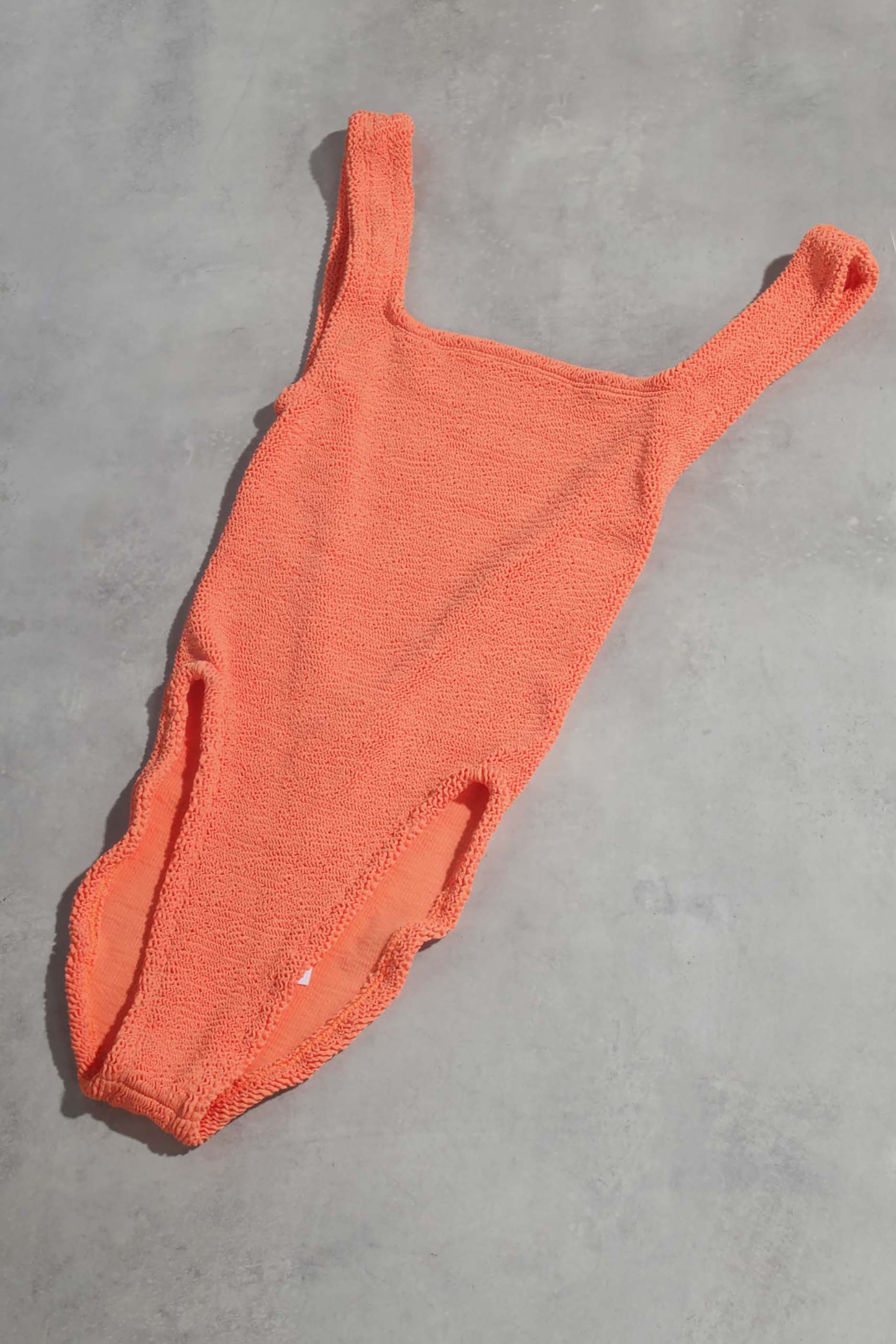 Neon Orange Seersucker Swimsuit (Small)