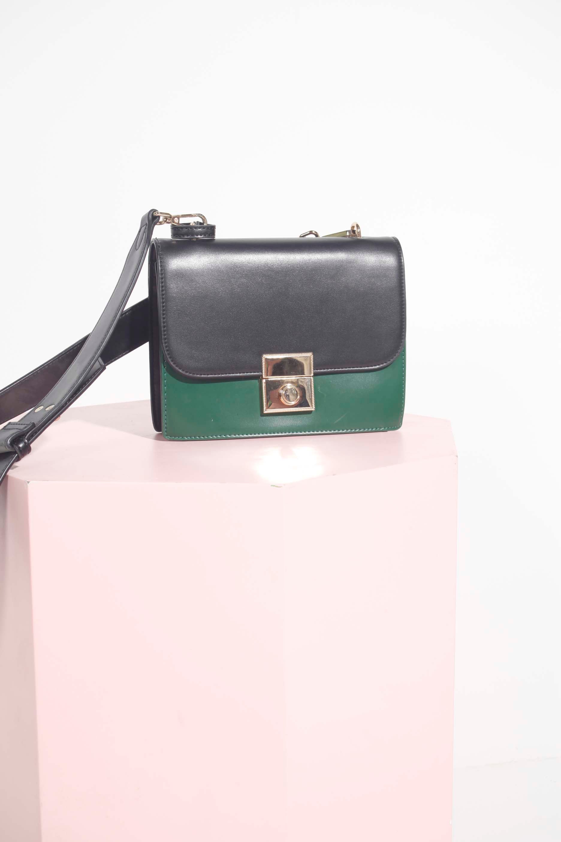 Green and Black Structured Bag