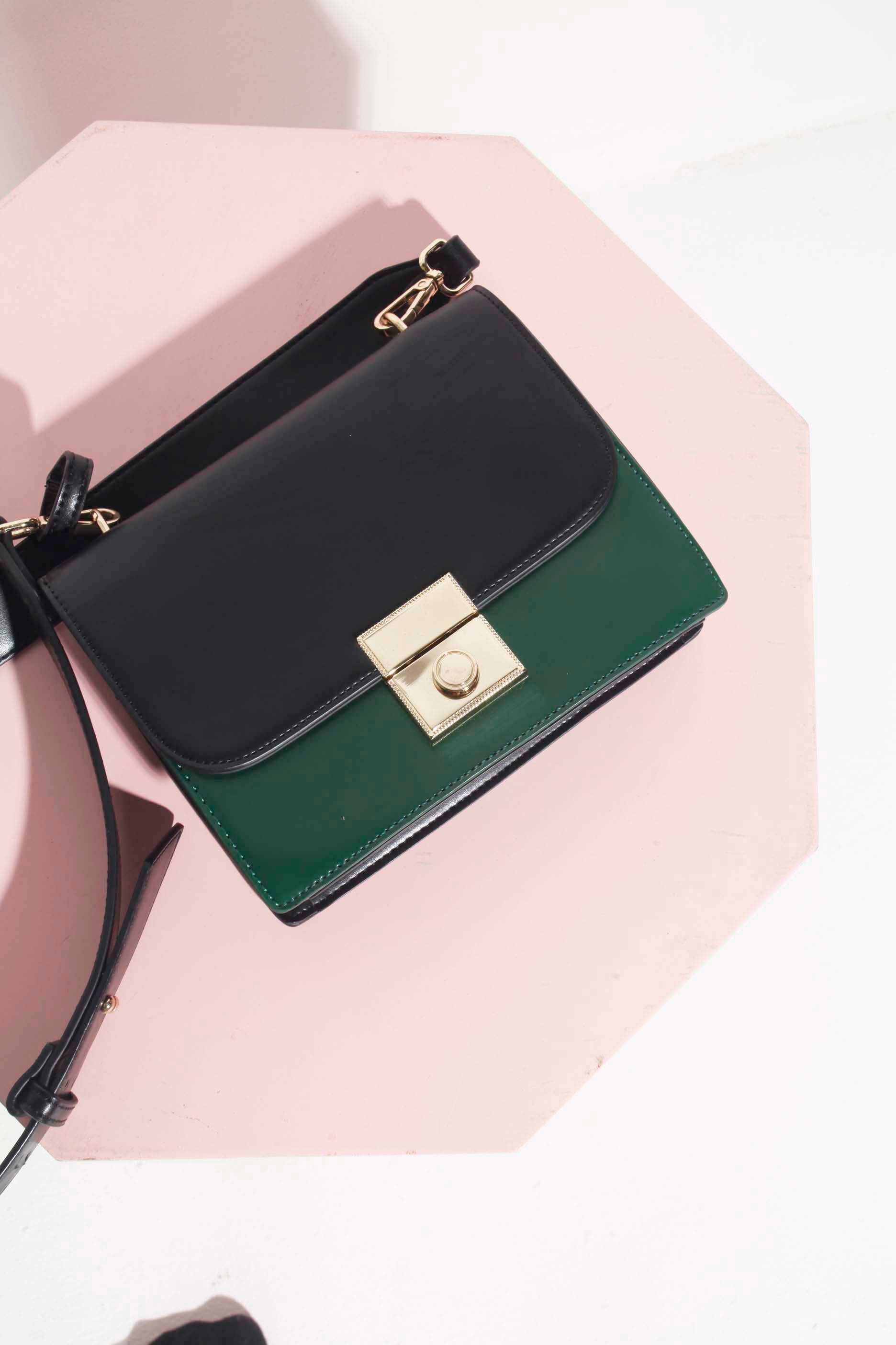 Green and Black Structured Bag