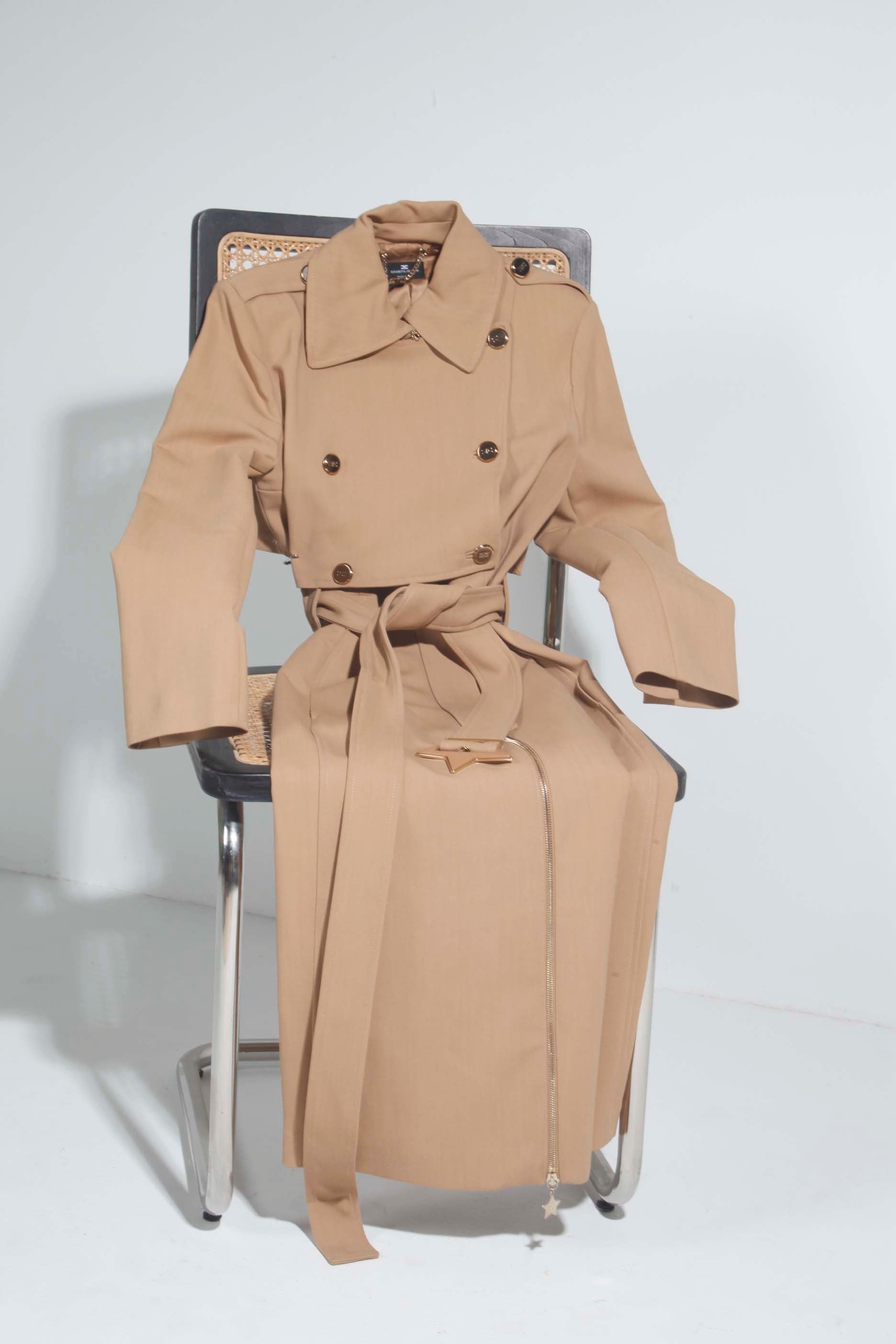 Beige Trench Coat with Star Belt