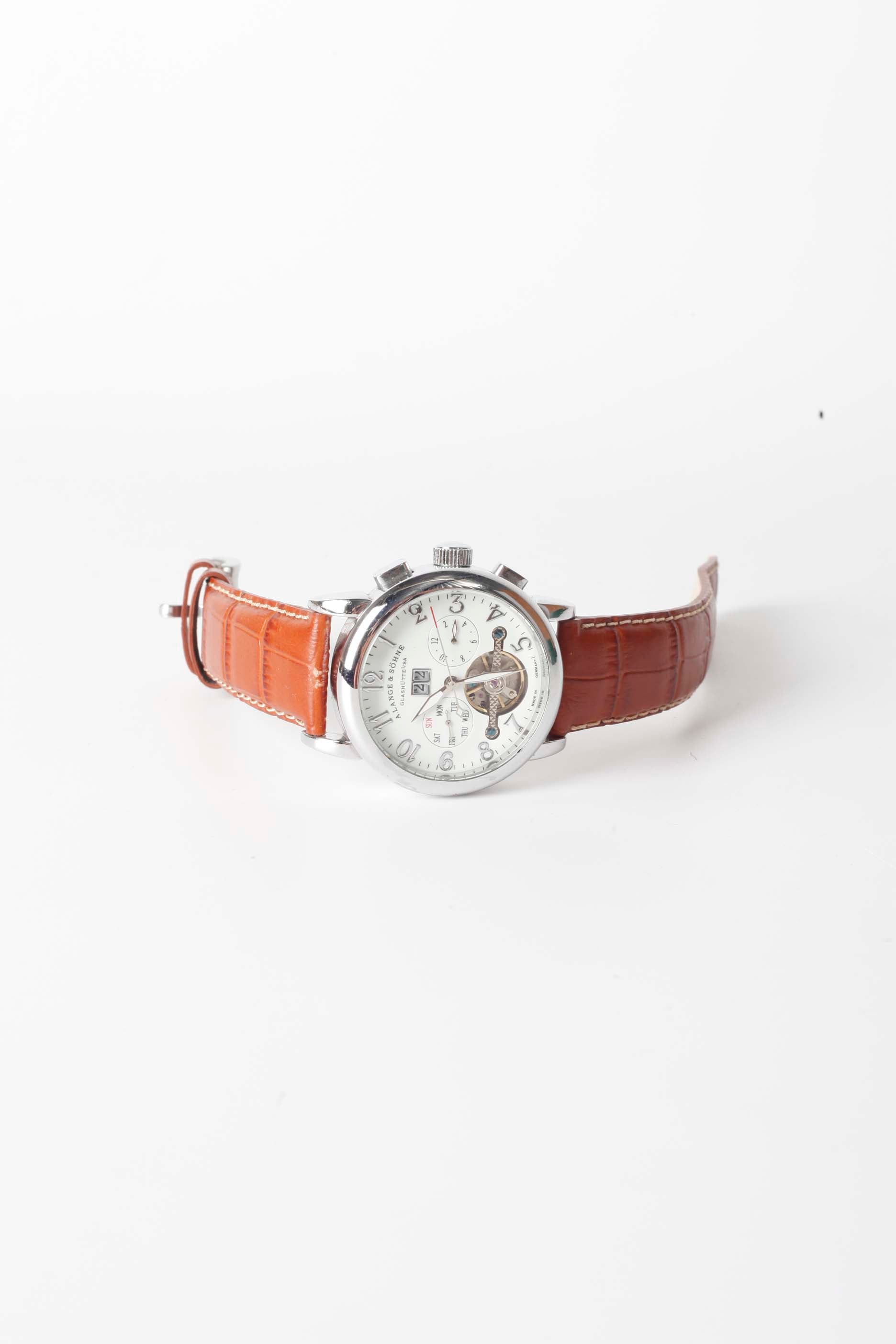 Mens Chronograph Watch with Brown Leather Strap