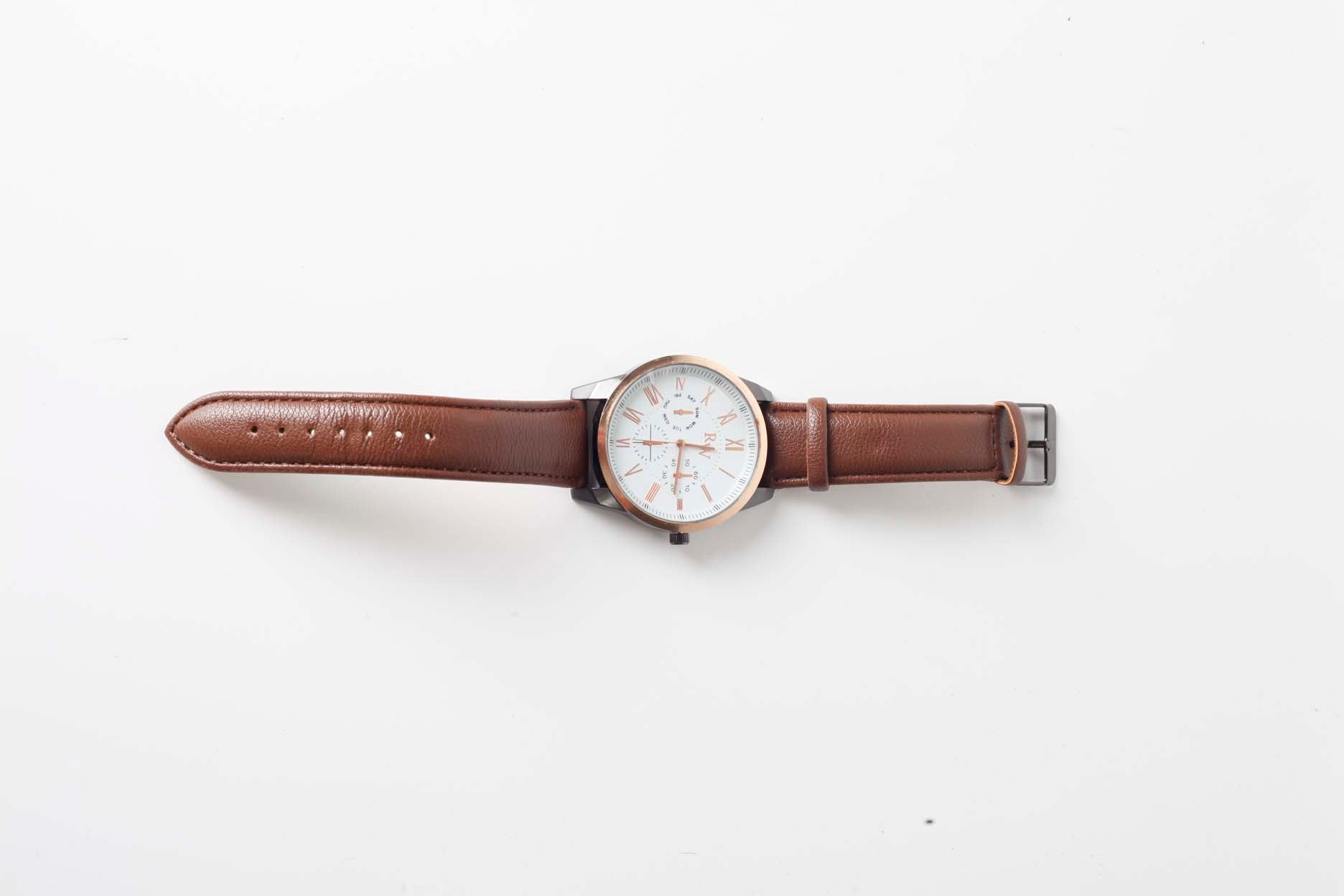 Mens Watch with Brown Leather Strap