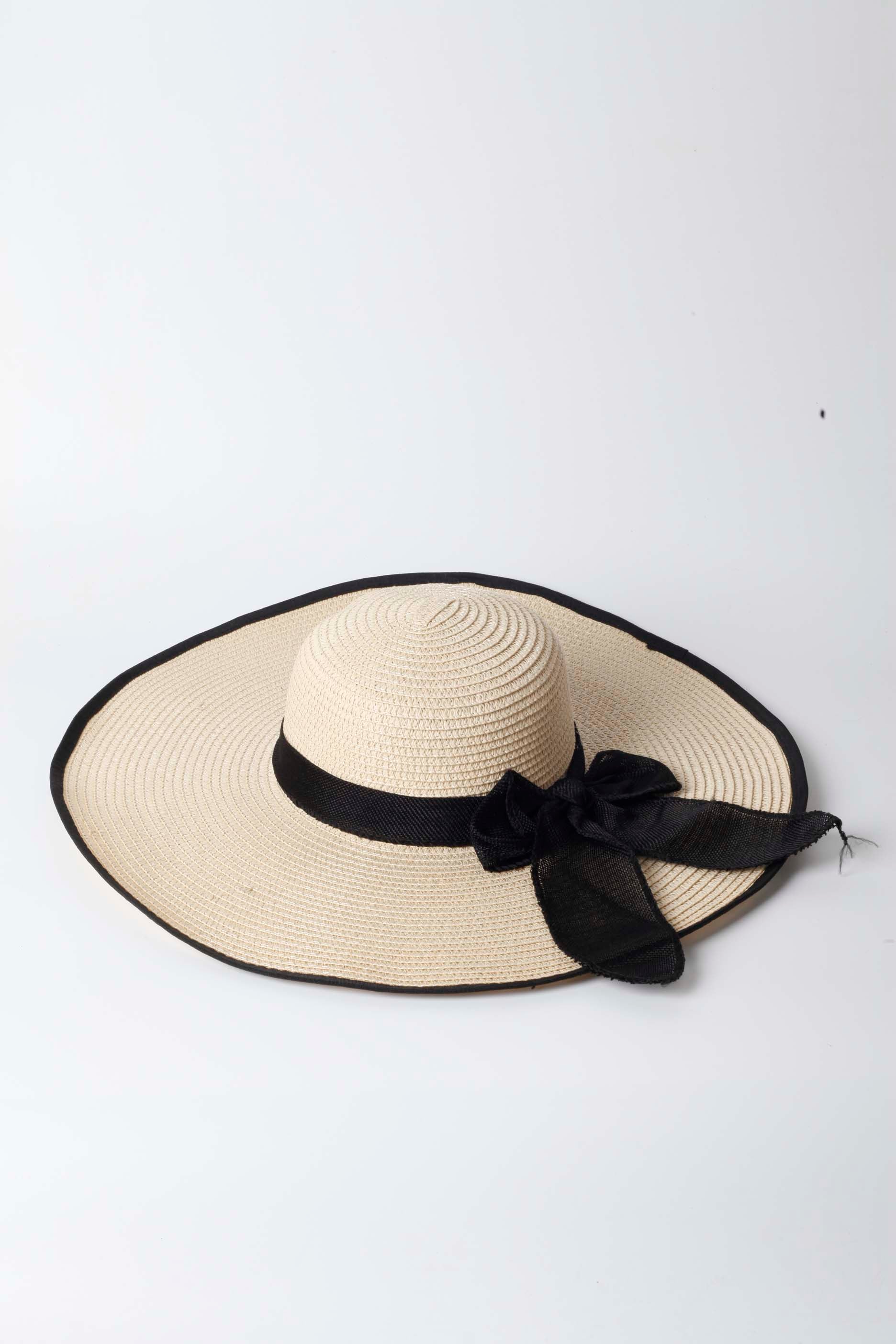 Large Straw Sun Hat with Black Bow