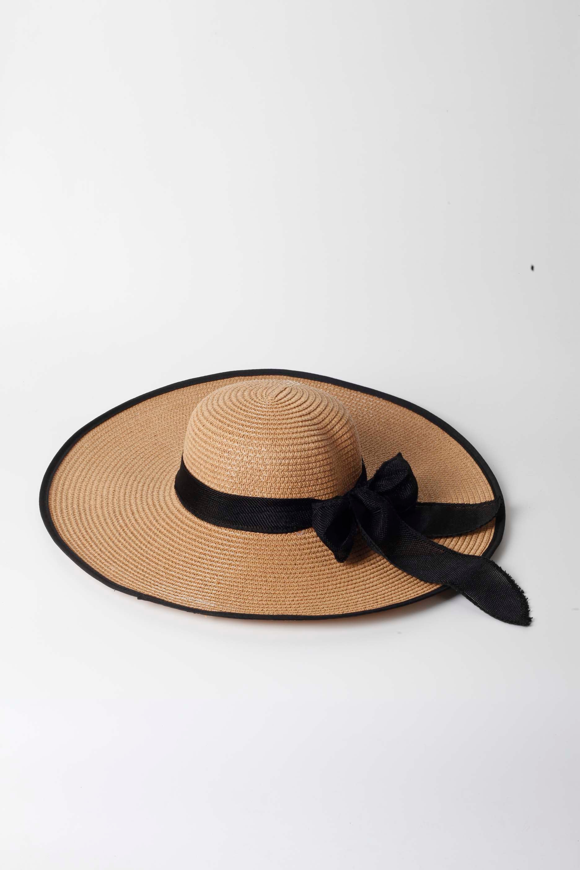 Straw Hat with Black Ribbon