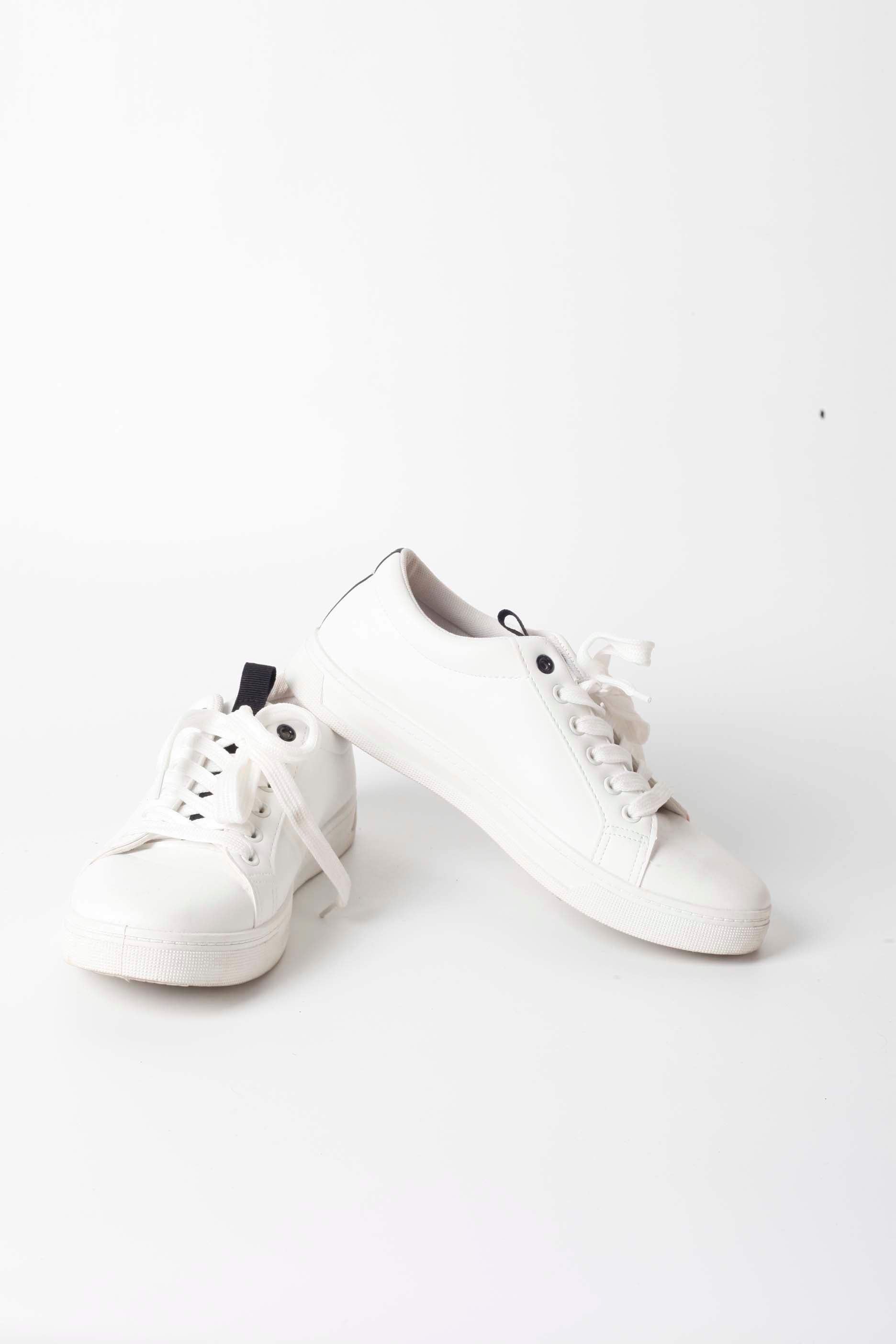 White Sneakers with Black Silver Stripes