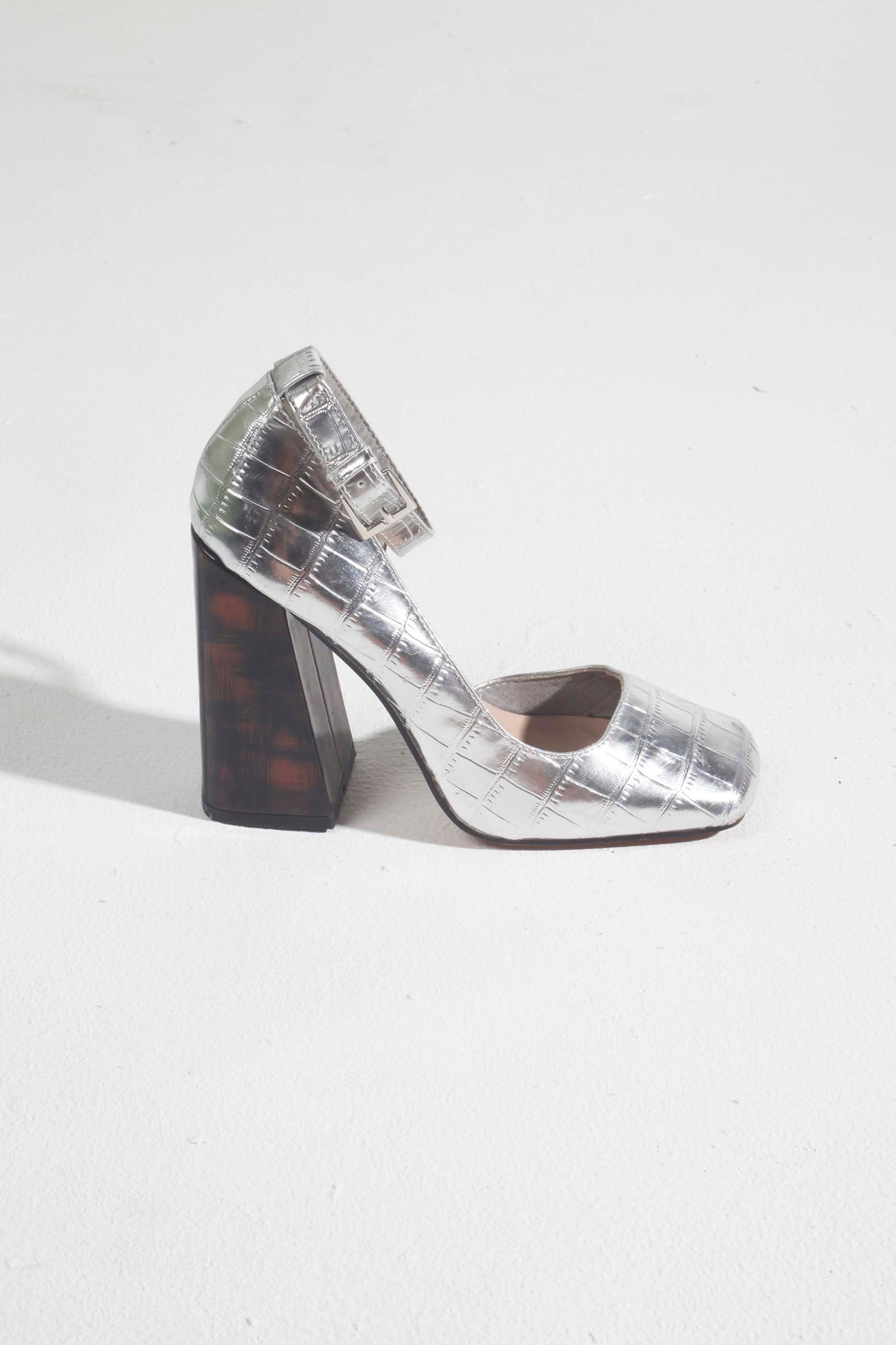 Silver Mock-Croc Platform Heels