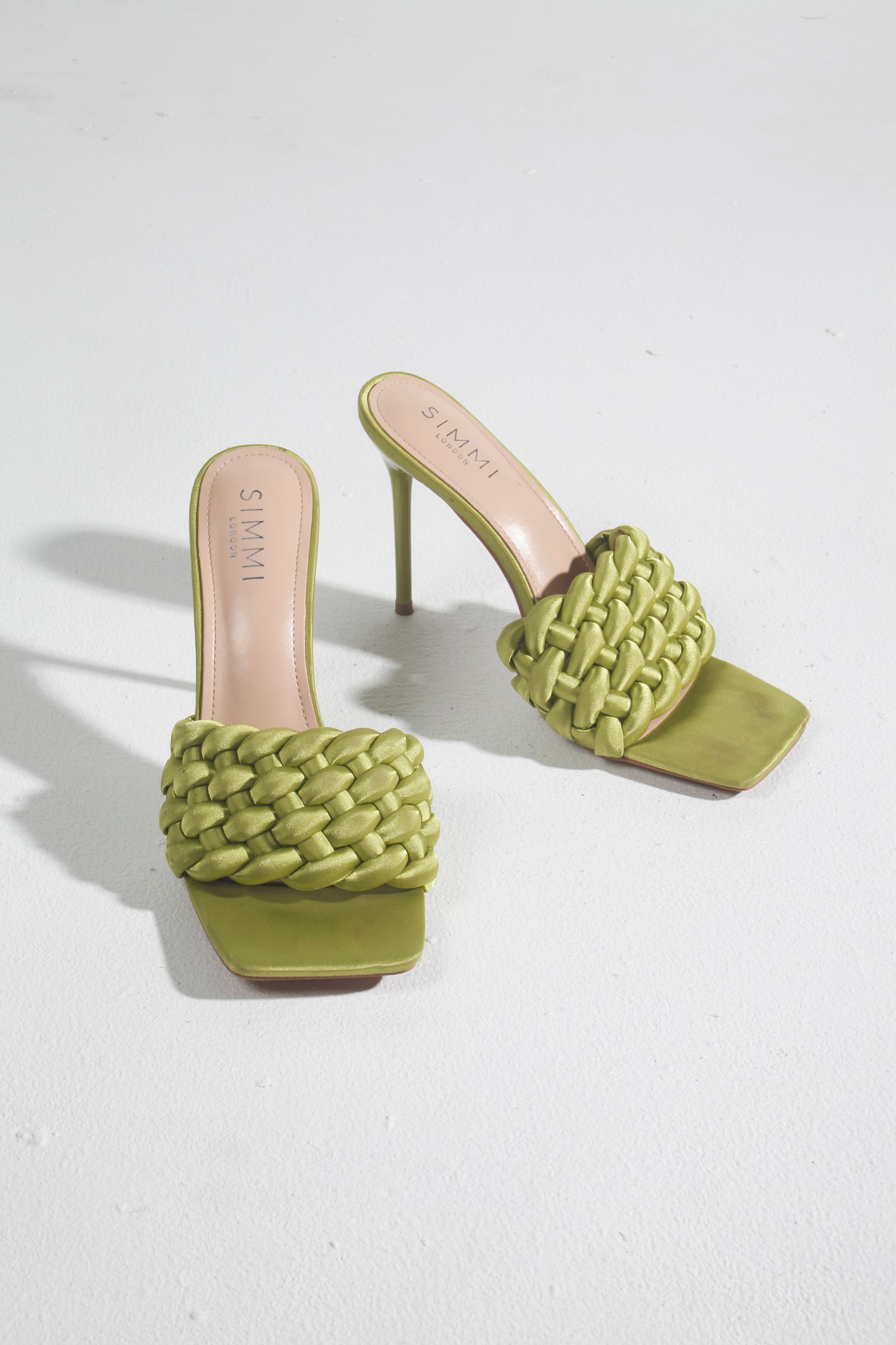 Green Intrecciato Heeled Mules