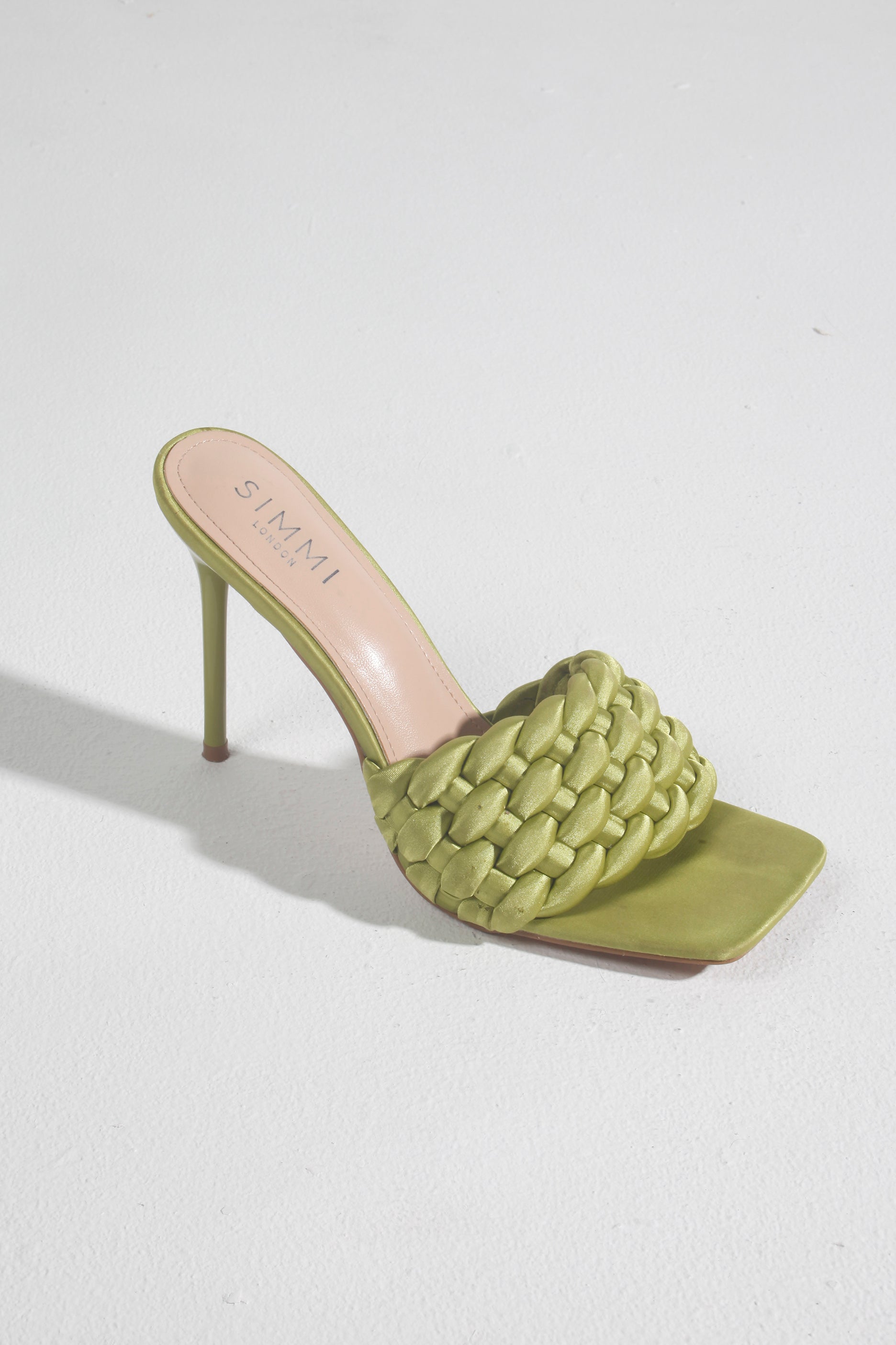 Green Intrecciato Heeled Mules